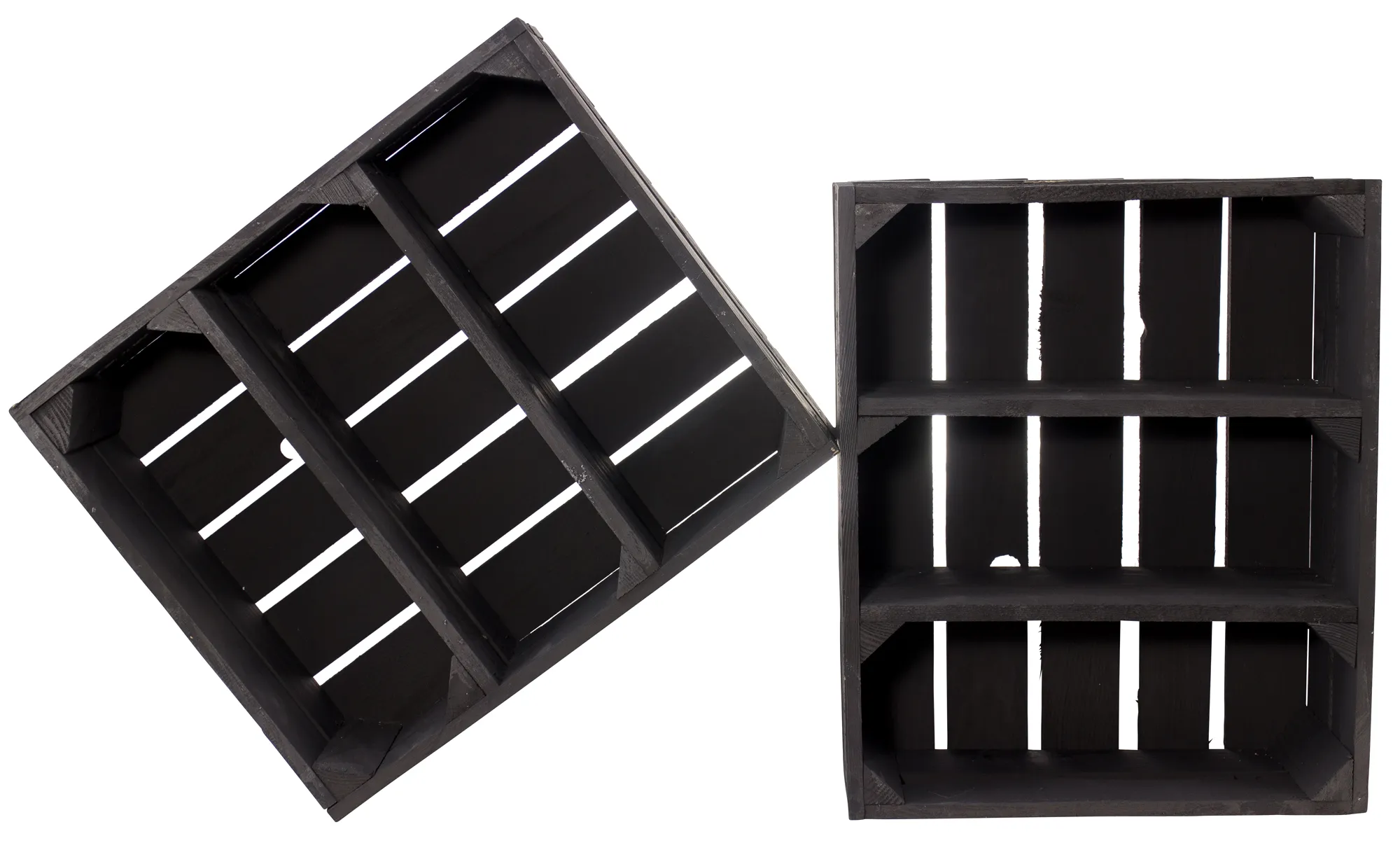 Schwarze flache Regalkiste mit 3 Fächern 50x40,5x16cm Schwarze flache Regalkiste mit 3 Fächern 50x40,5x16cm