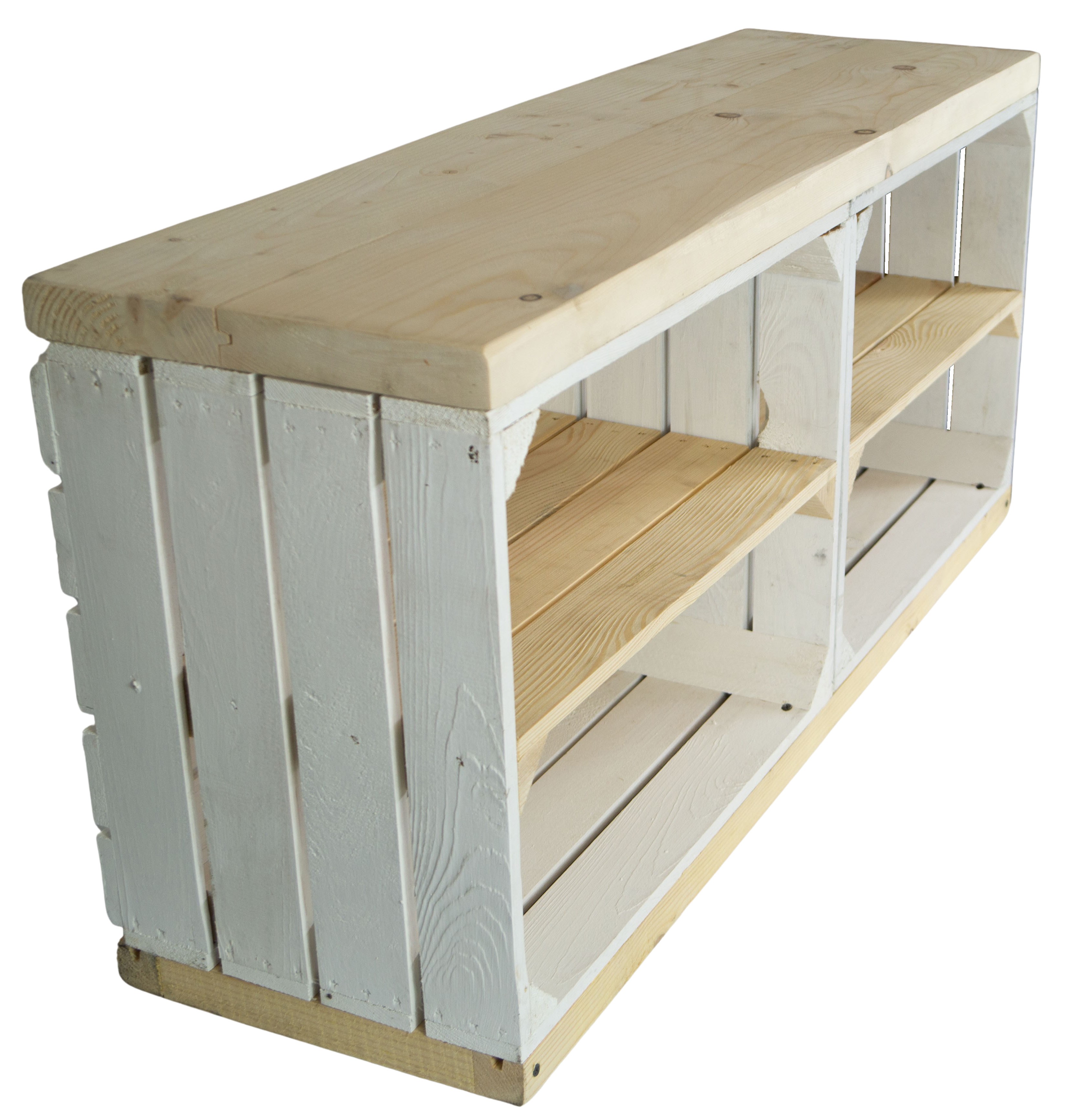 TV-Schrank aus Regalkisten in weiß auf Rollen 100x30x50cm