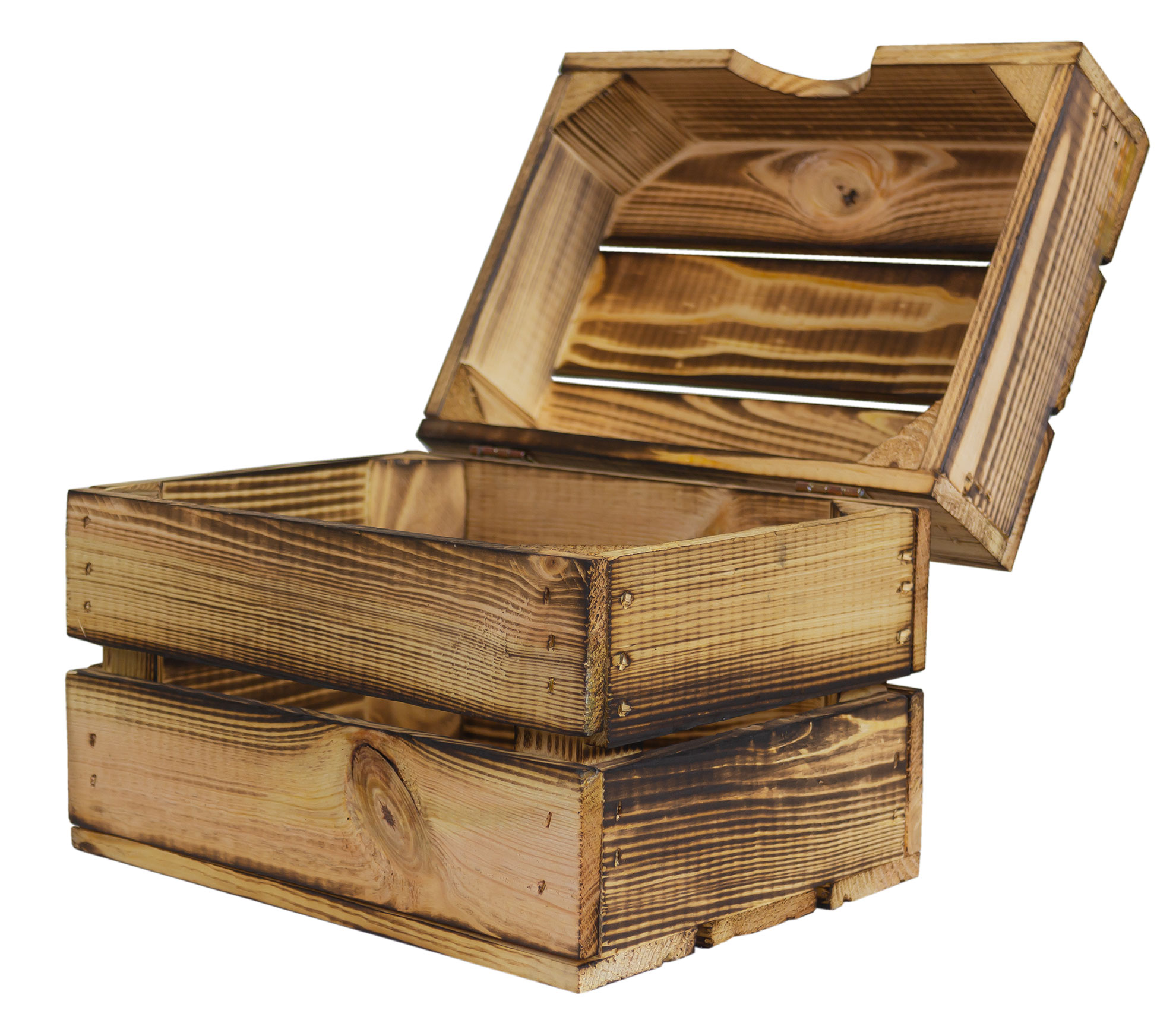 Geflammte Holztruhe Assos mit Deckel als Geschenkbox oder Erinnerungskiste