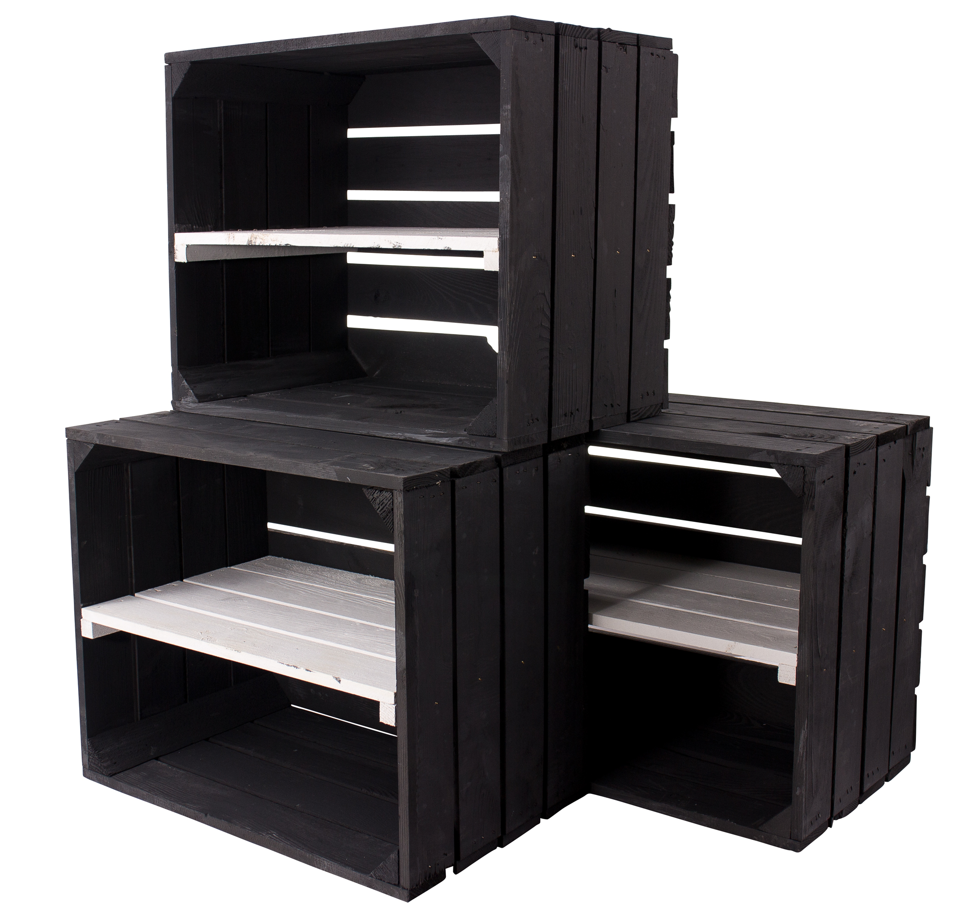 Schwarze Holzkiste mit weißem Mittelbrett -längs- 50x40x30cm Schwarze Holzkiste mit weißem Mittelbrett -längs- 50x40x30cm