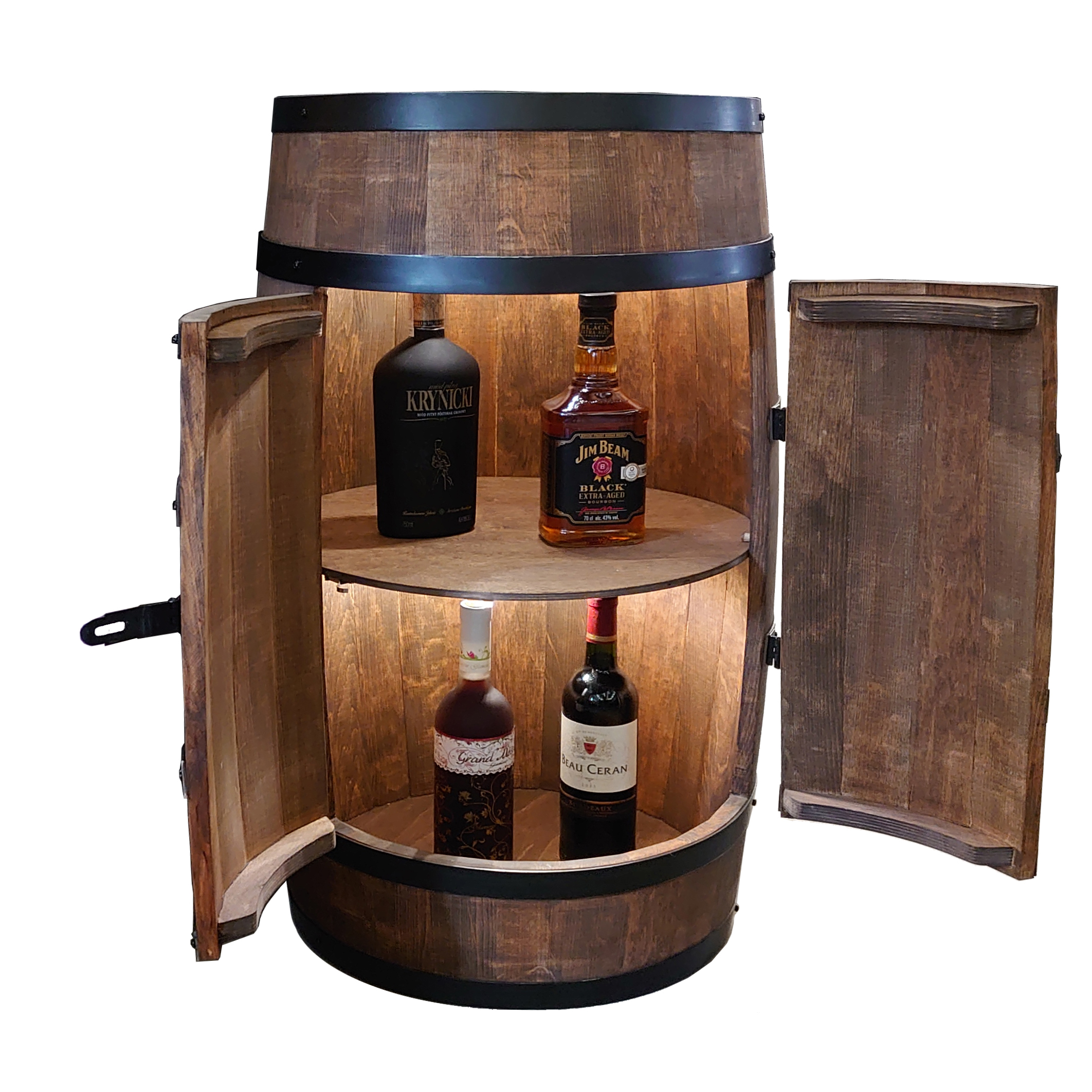 Holzfass mit Türen in Farbton Wenge Hausbar mit LED – Weinregal & Flaschenständer, Bar oder Partykeller – ca. 80 cm LED Einfarbig Holzfass mit Türen in Farbton Wenge Hausbar mit LED – Weinregal & Flaschenständer, Bar oder Partykeller – ca. 80 cm LED Einfarbig