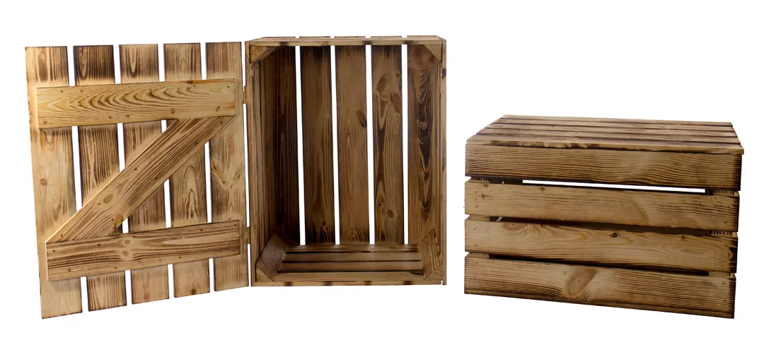 Neue Holztruhe geflammt *klein* 48x36x30cm Neue Holztruhe geflammt *klein* 48x36x30cm