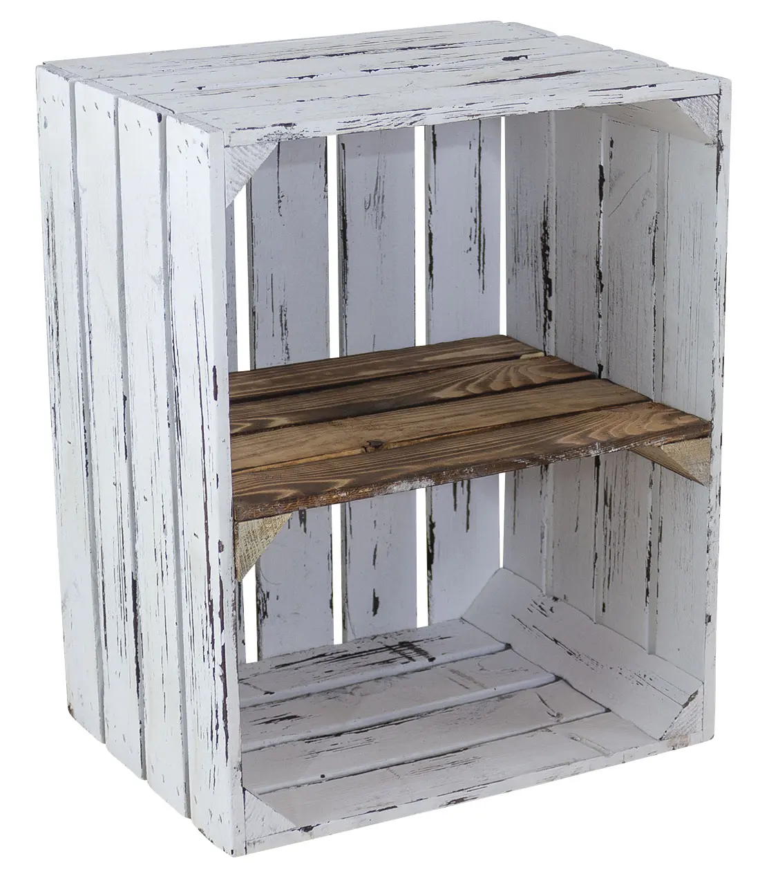 Regalkiste im Vintage Design "shabby white" quer in geflammt 50x40x30cm