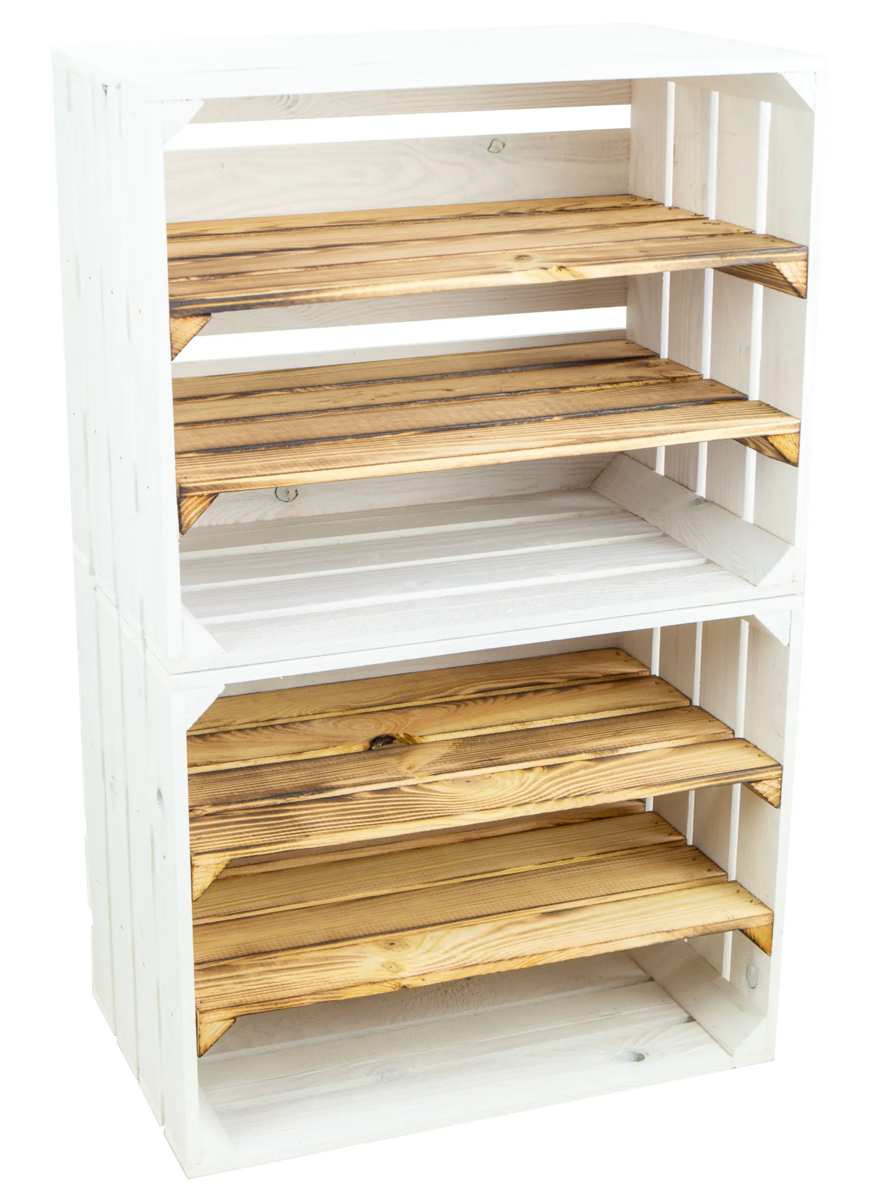 Regalkiste WEIß "Johanna" doppelt geflammt LÄNGS