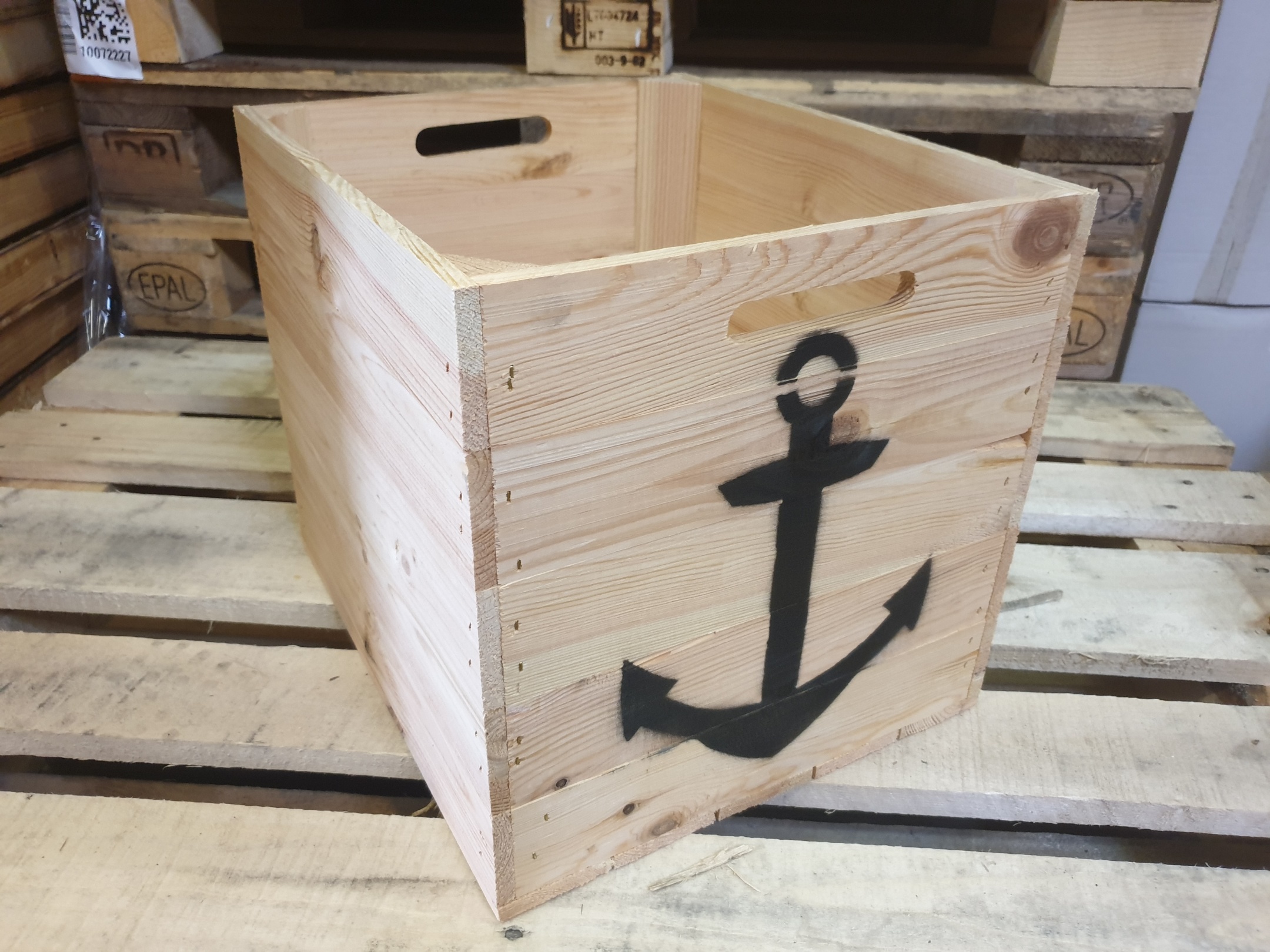 Aufbewahrungskiste Natur mit schwarzem Anker Aufbewahrungskiste Natur mit schwarzem Anker