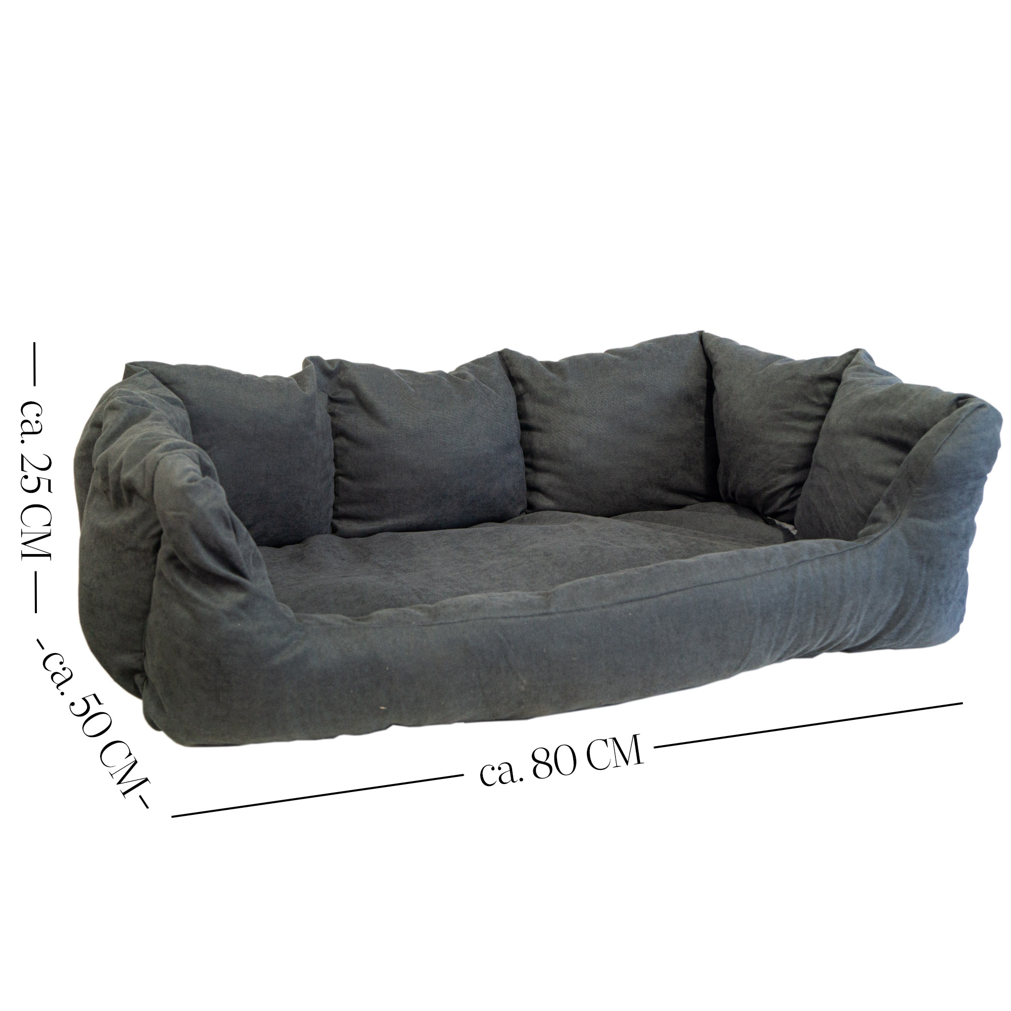 Hundebett Charly – Massivholz in Natur, Braun oder Geflammt 90x57x45cm Kissen grau