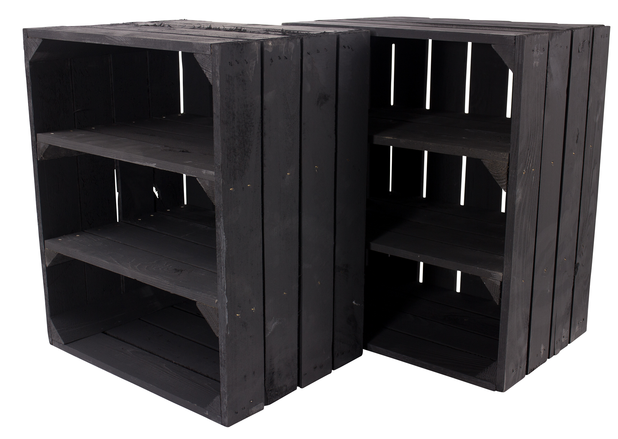 Schwarze Holzkiste mit 2 schwarzen Mittelbrettern -quer- 50x40x30cm