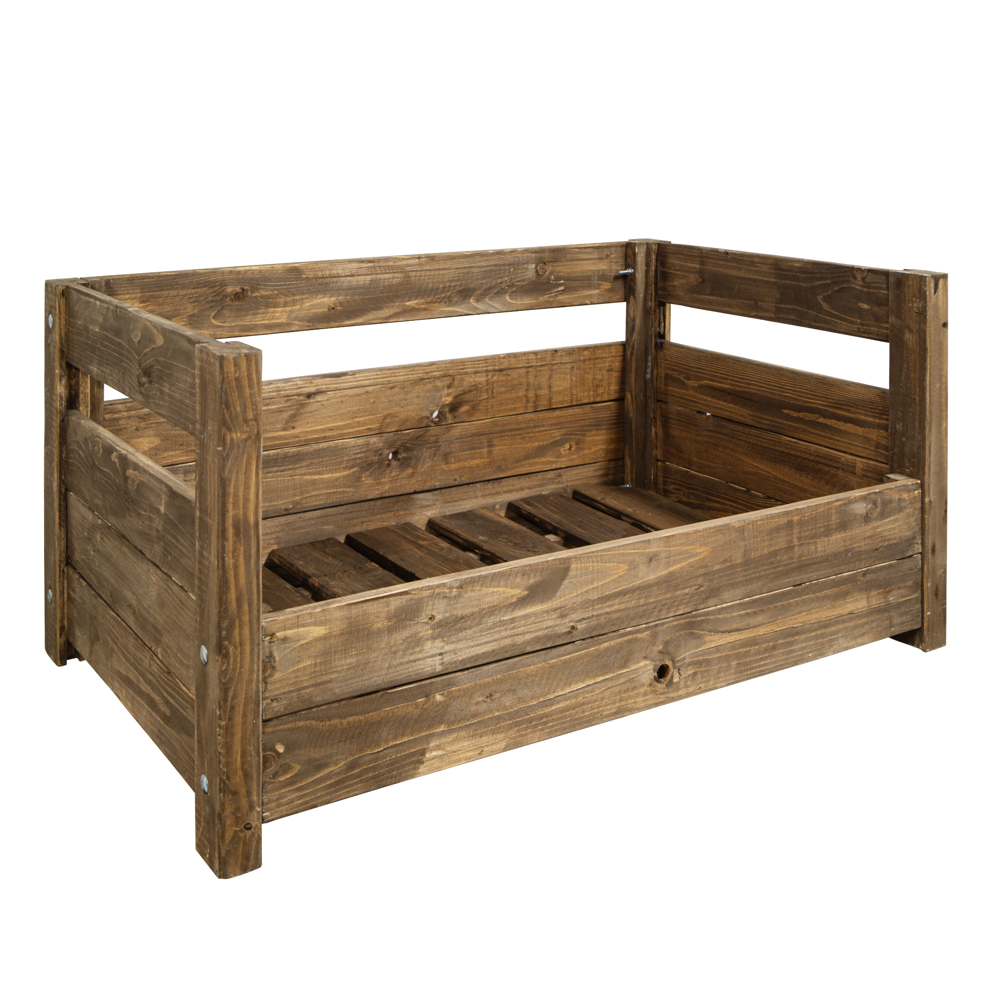 Hundebett Charly – Massivholz in Natur, Braun oder Geflammt 90x57x45cm Braun ohne Kissen