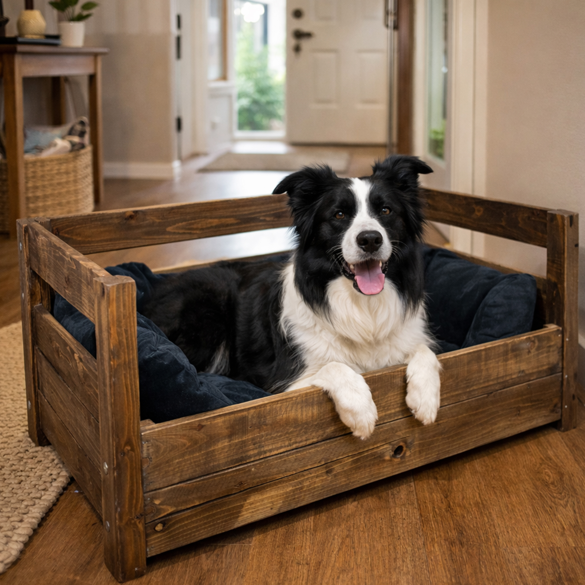 Hundebett Charly – Massivholz in Natur, Braun oder Geflammt 90x57x45cm