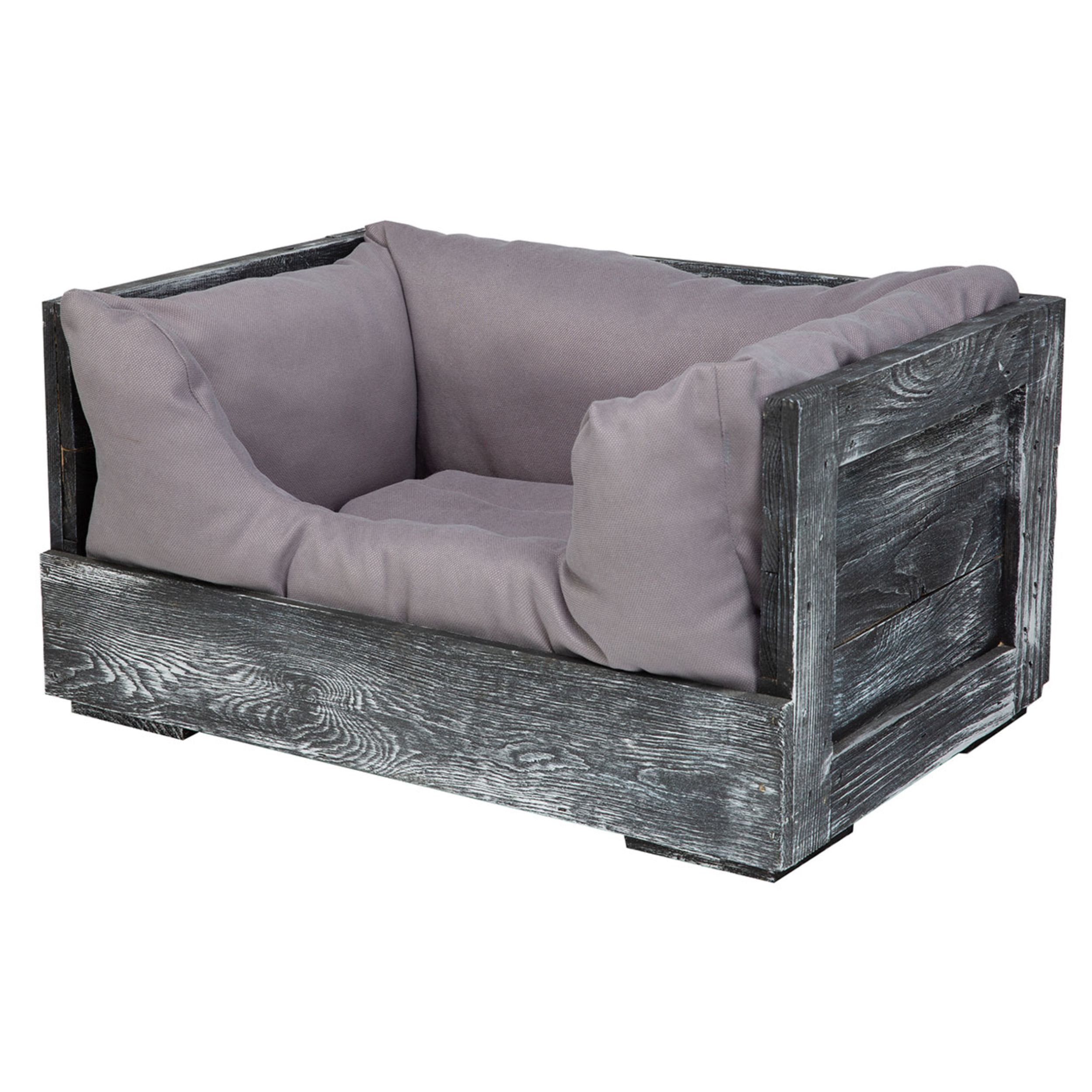 Kleines Katzenbett "Kitty" in schwarzem Holz mit Kissen 60x40x30cm Kleines Katzenbett "Kitty" in schwarzem Holz mit Kissen 60x40x30cm