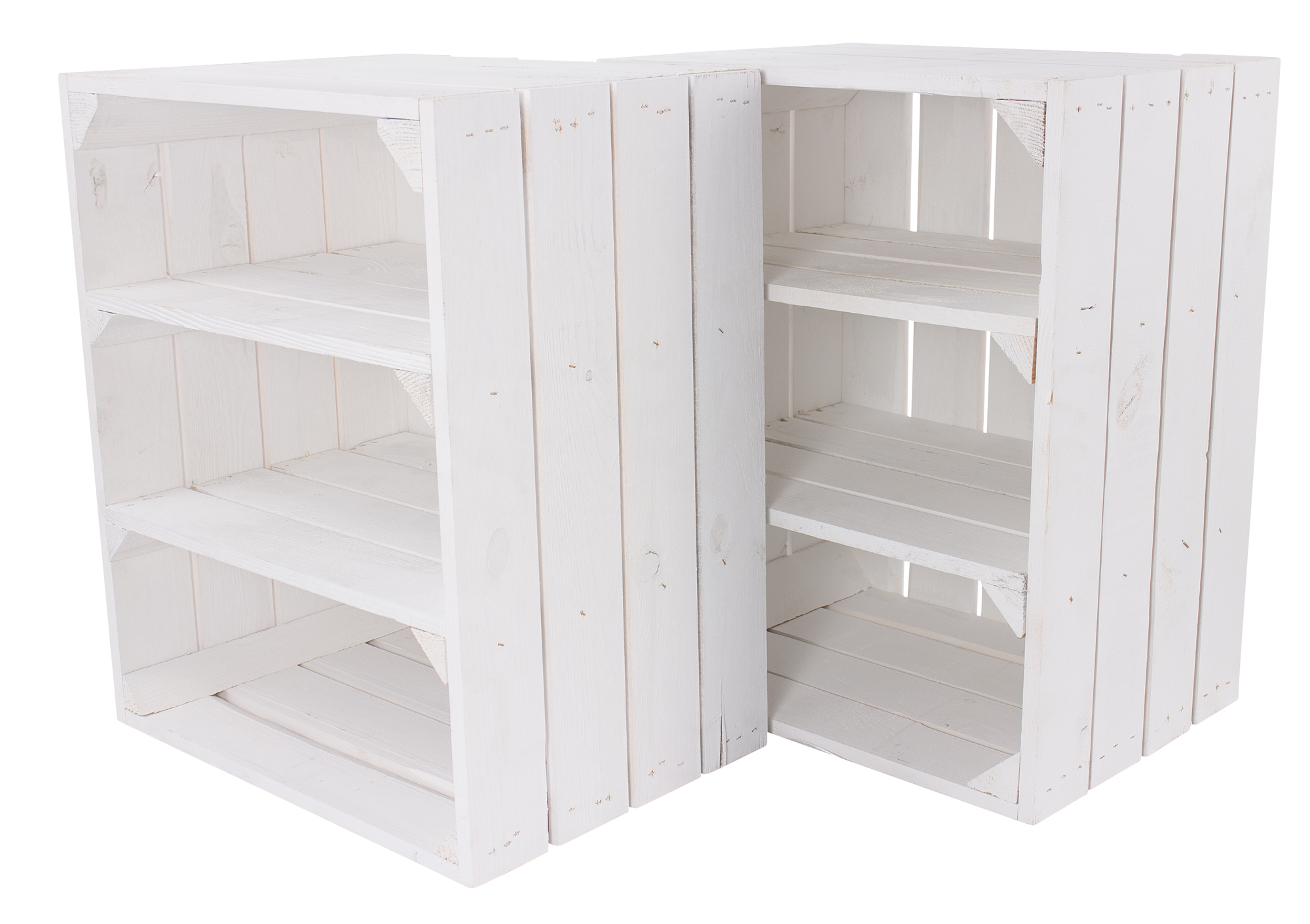 Weiße Holzkiste mit 2 Mittelbrettern -quer- 50x40x30cm