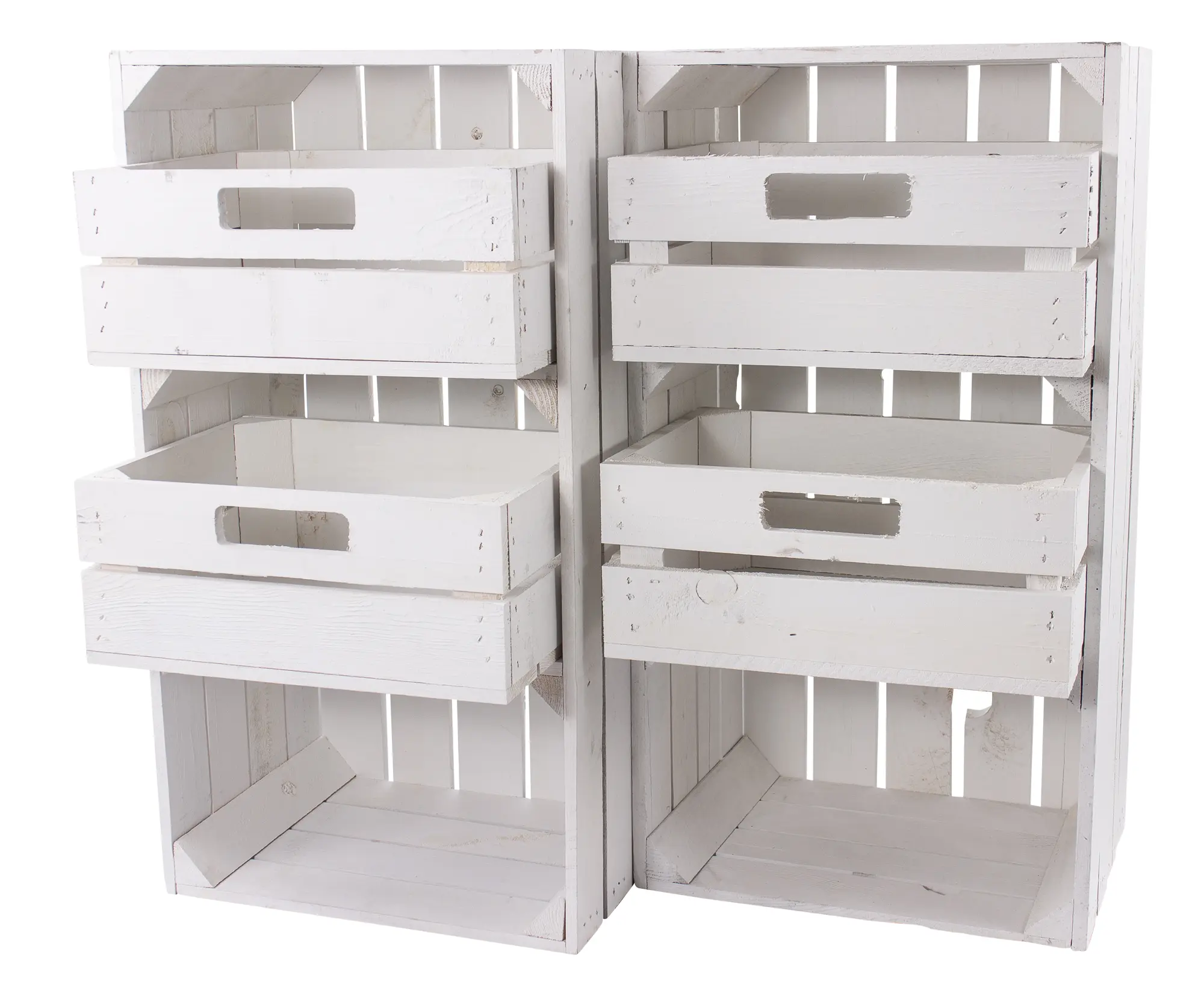 Weiße schmale Regalkiste mit Schubladen 68x40x31cm