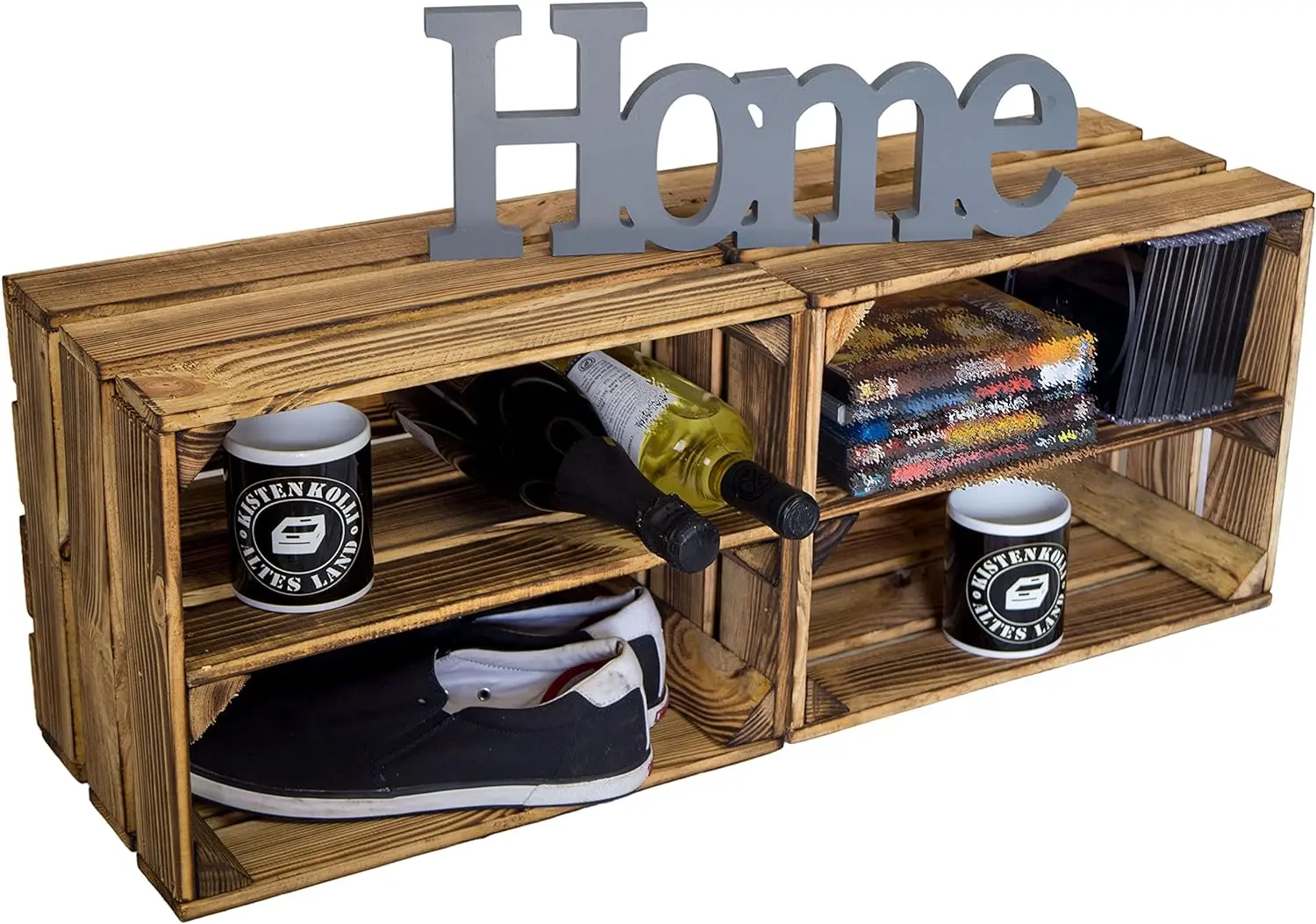 Kisten geflammt 50x40x29cm / 40x30x25cm Deko & Möbelkisten Wohnwand Obstkisten Weinkisten Optik DIY Upcycling (4er Set Mix mit Bella Längs)