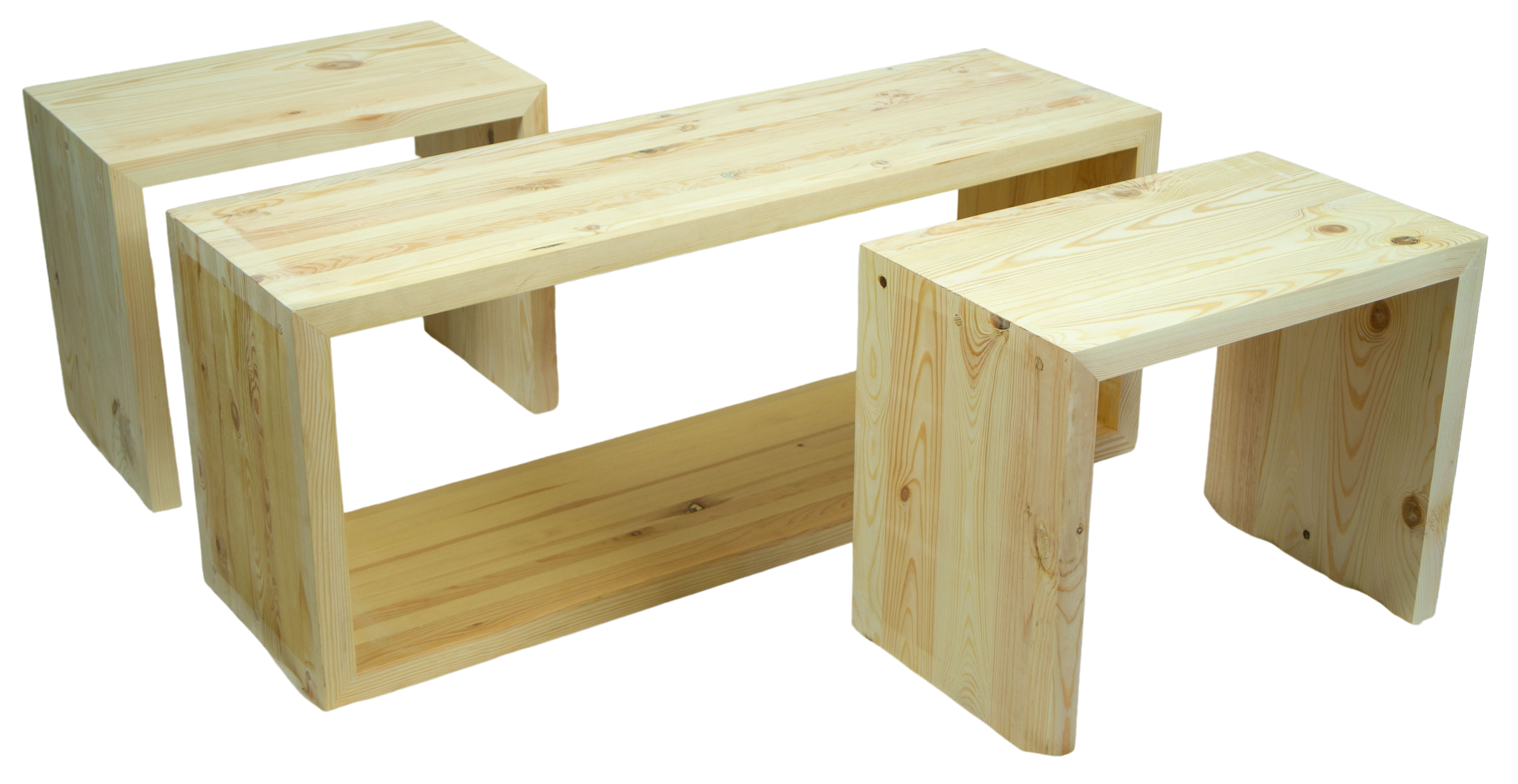 Vintage Tisch mit 2 Sitzhockern in natur Vintage Tisch mit 2 Sitzhockern in natur