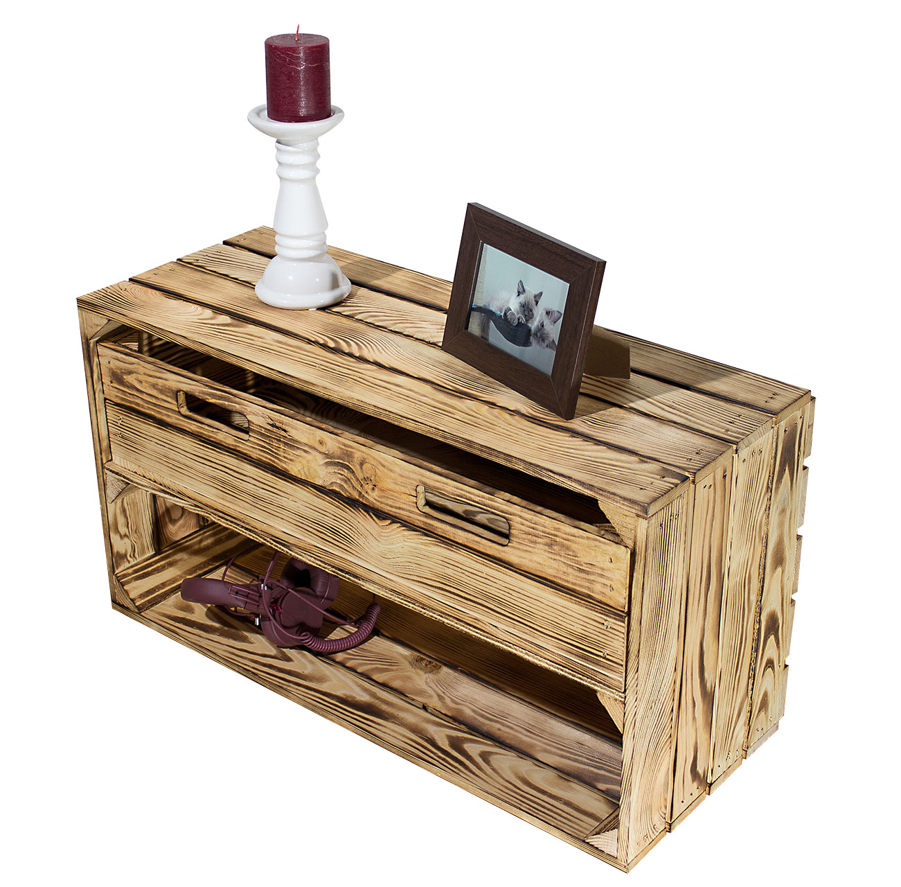 Breite geflammte Kiste mit Schublade 68x40,5x31cm 2er Set Tosca Kiste geflammt mit Schublade