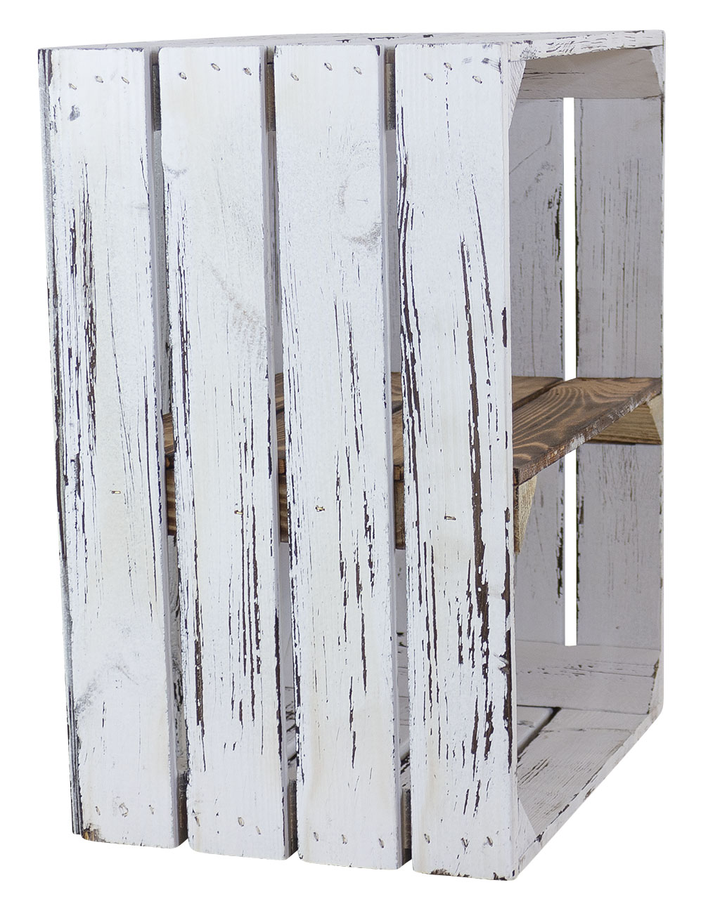 Regalkiste im Vintage Design "shabby white" quer in geflammt 50x40x30cm