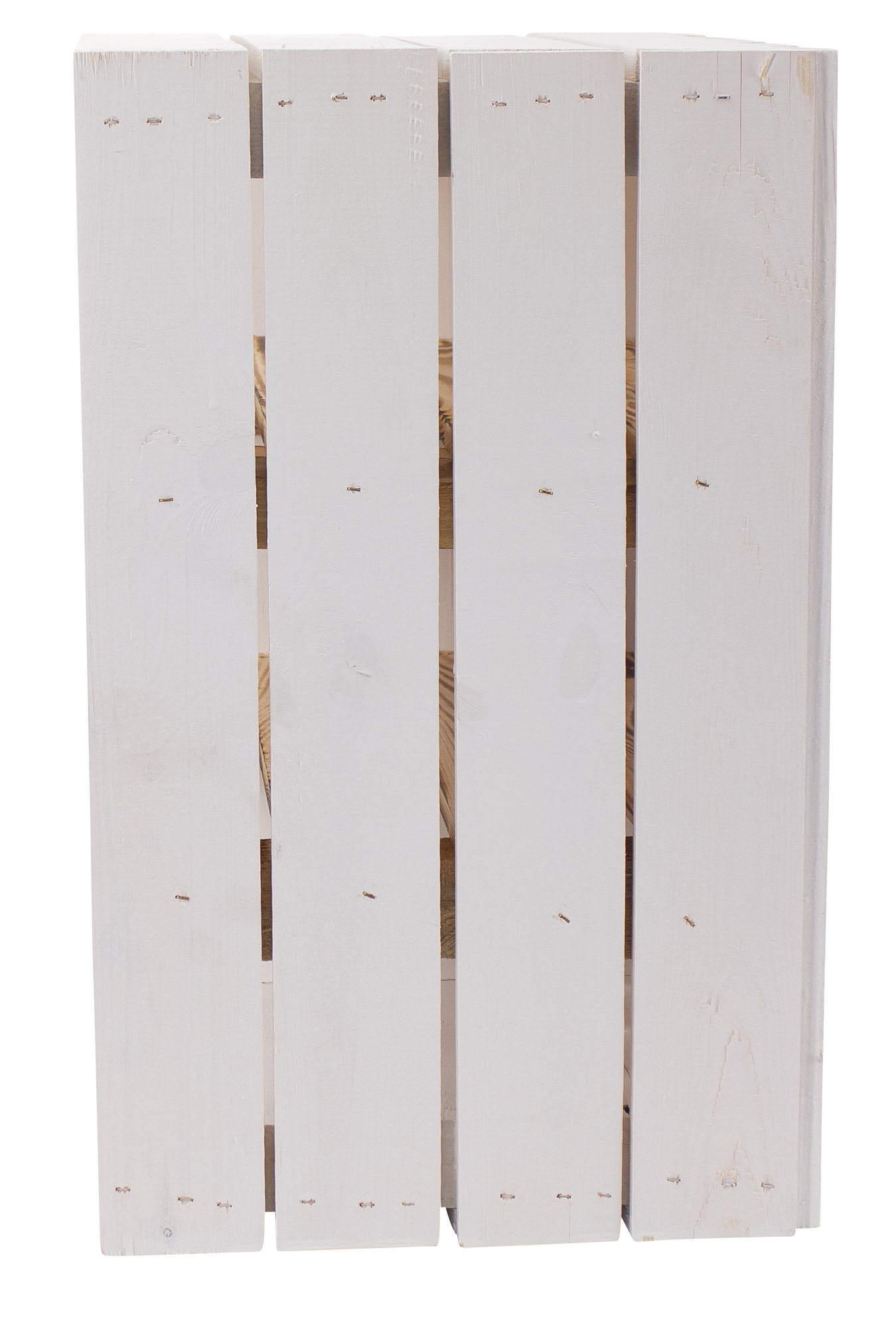 Weiße Holzkiste mit 2 geflammten Mittelbrettern -quer- 50x40x30cm