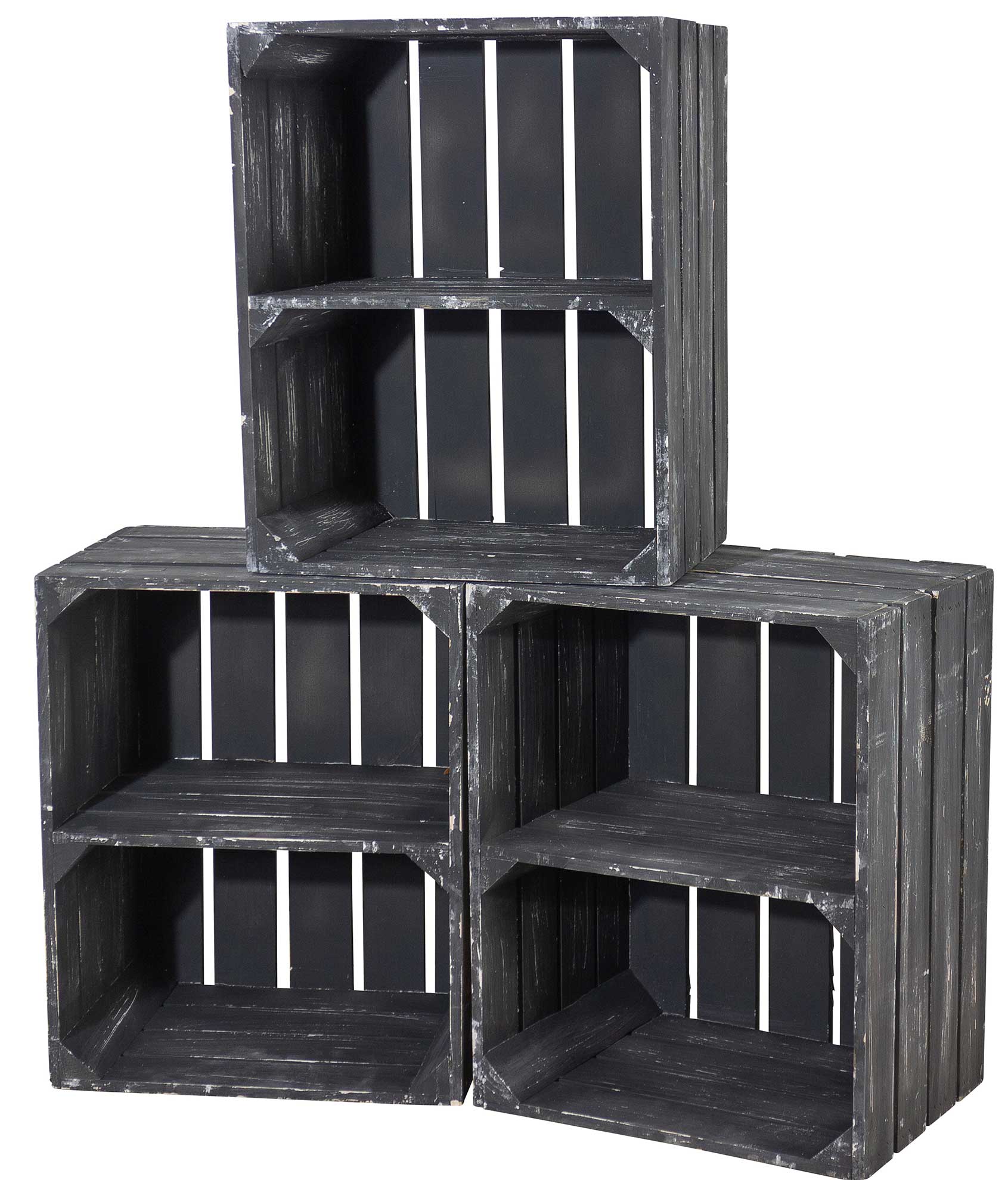 Holzkiste mit Mittelbrett quer - shabby schwarz 50x40x30cm