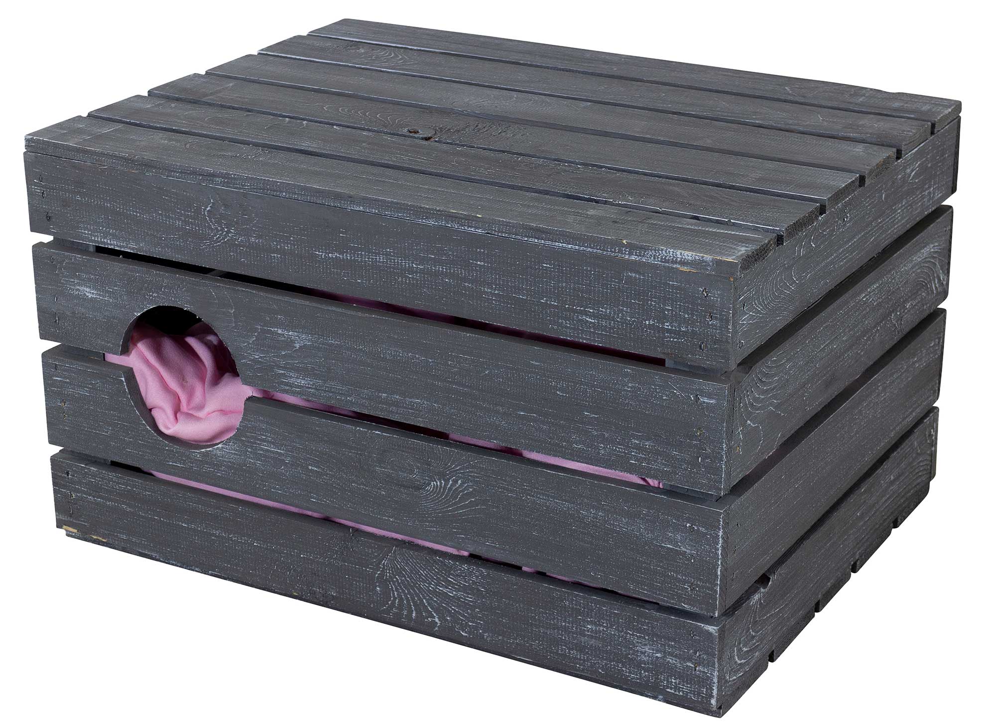 Große Katzenhöhle Shabby Schwarz Holz ohne Kissen 60x45x35cm