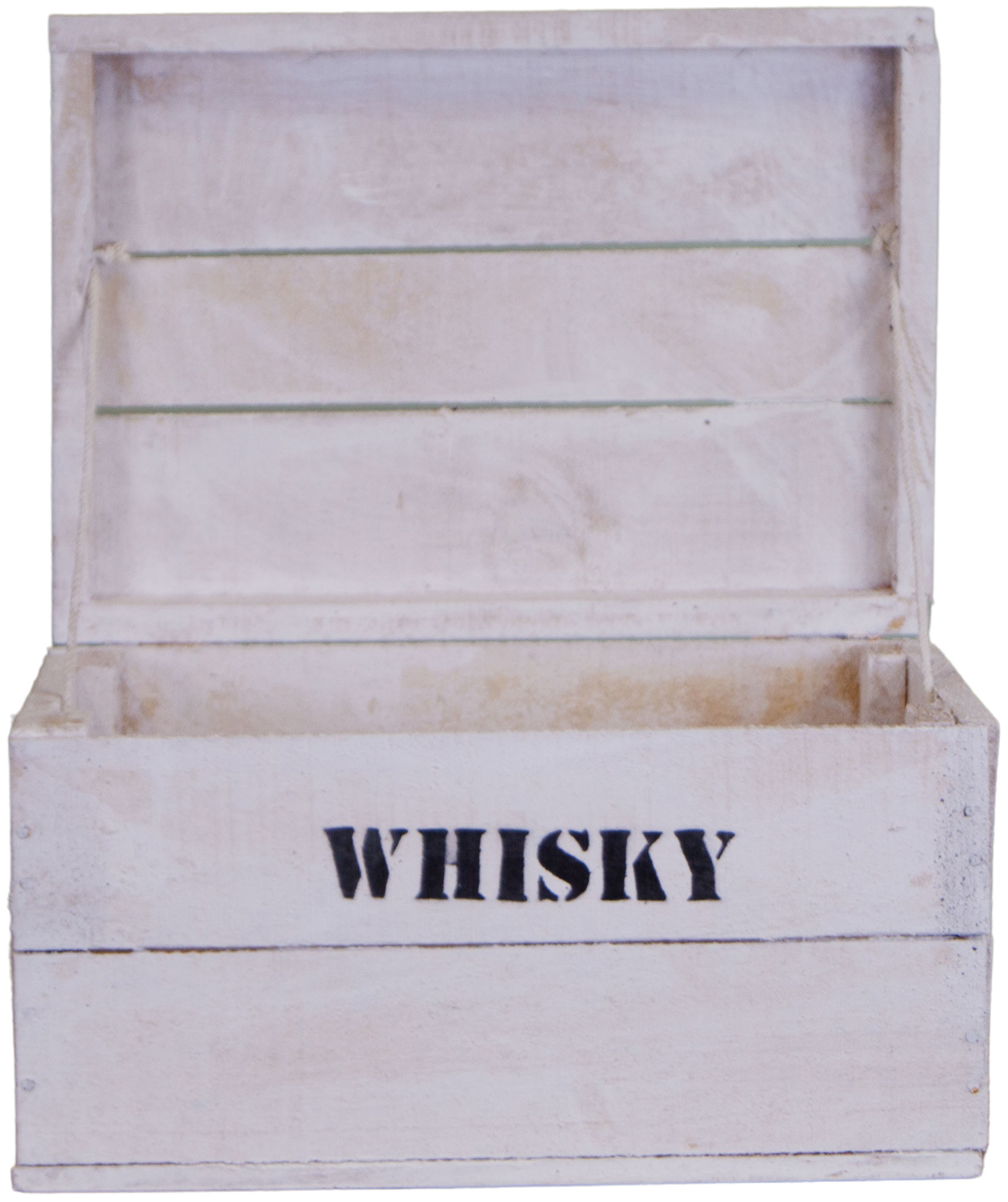 alte Holztruhe weiß Whisky mit Deckel in Größe S