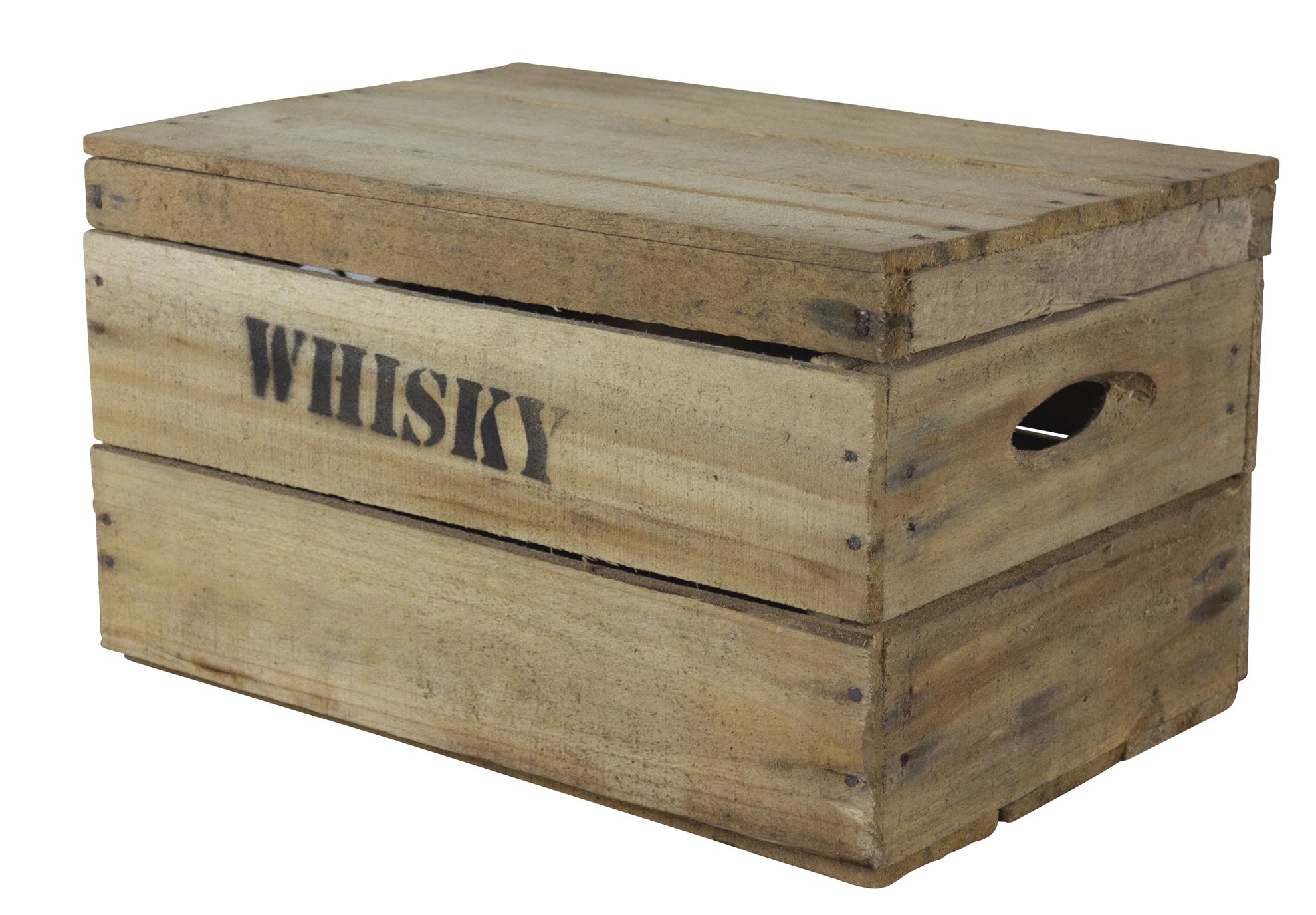 Rustikale Obstkiste mit Deckel und Aufdruck Whisky 34x24x20cm Rustikale Obstkiste mit Deckel und Aufdruck Whisky 34x24x20cm