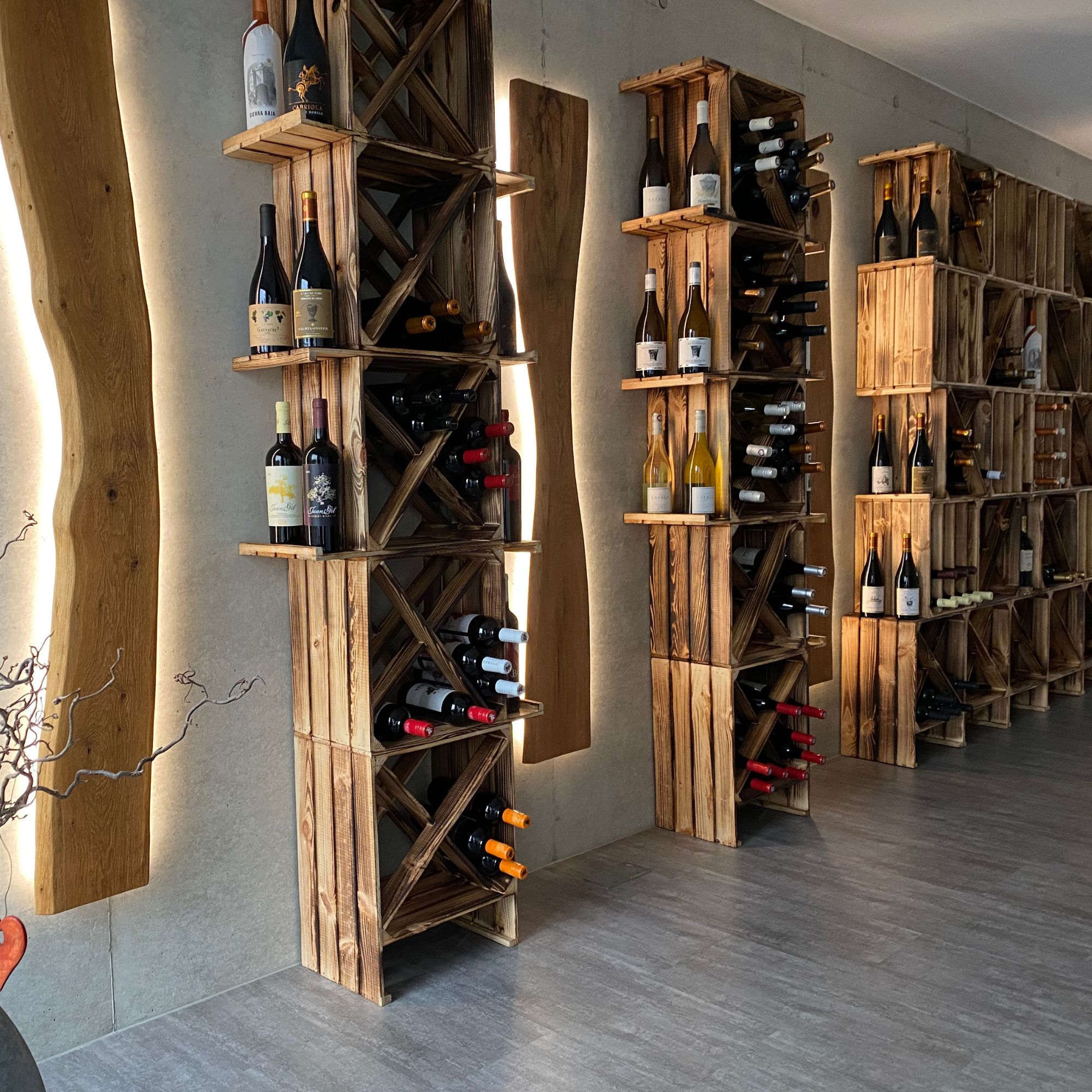 Weinregal "X" geflammt zur Flaschenlagerung 50x40x27cm" Weinregal "X" natur zur Flaschenlagerung weiß 50x40x27cm"