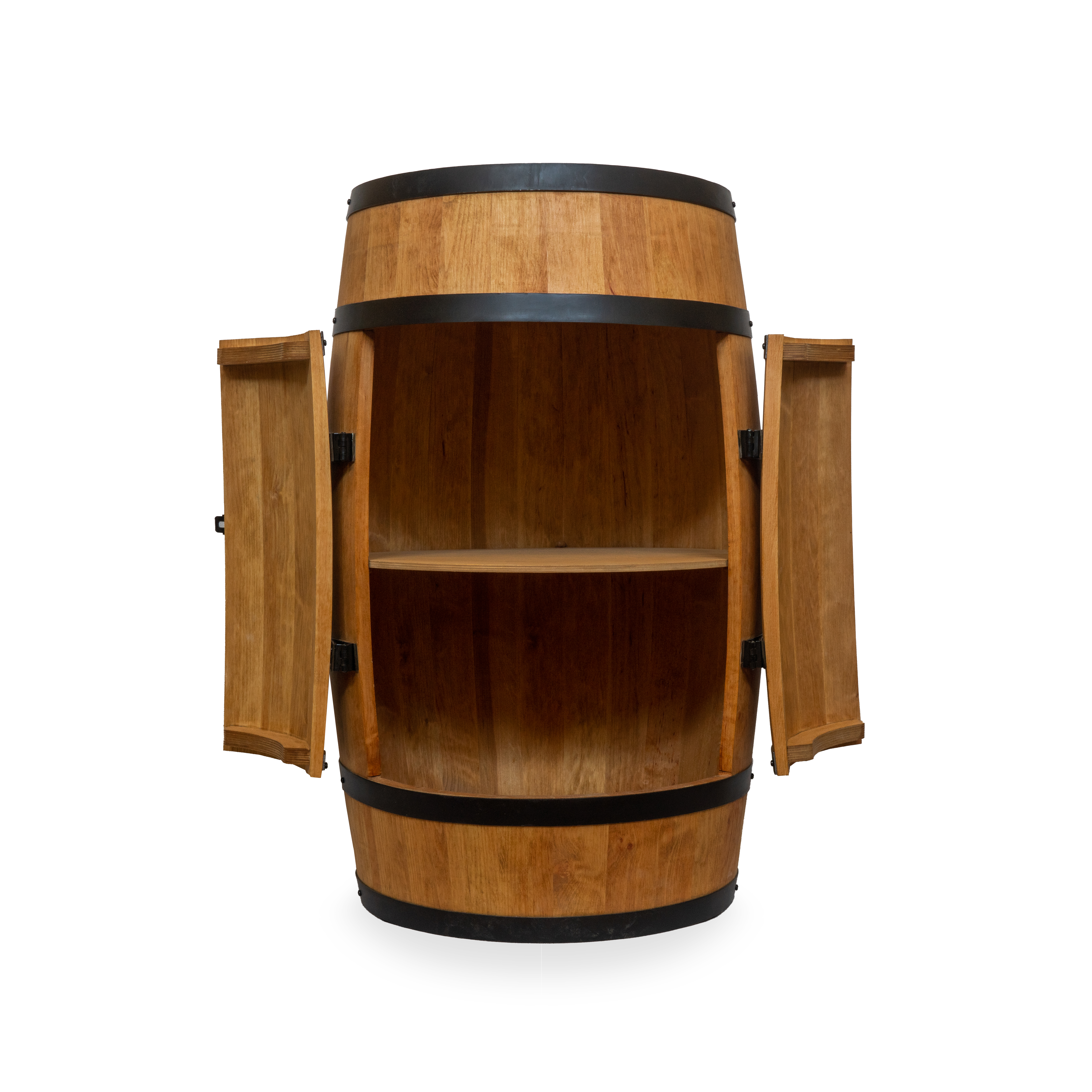 Holzfass mit Türen in heller Eichenoptik Hausbar mit LED – Rustikale Minibar im Weinfass Design – Weinregal & Flaschenständer aus Holz – Vintage Fassbar für Wohnzimmer, Bar oder Partykeller – ca. 80 cm #1 Ohne LED