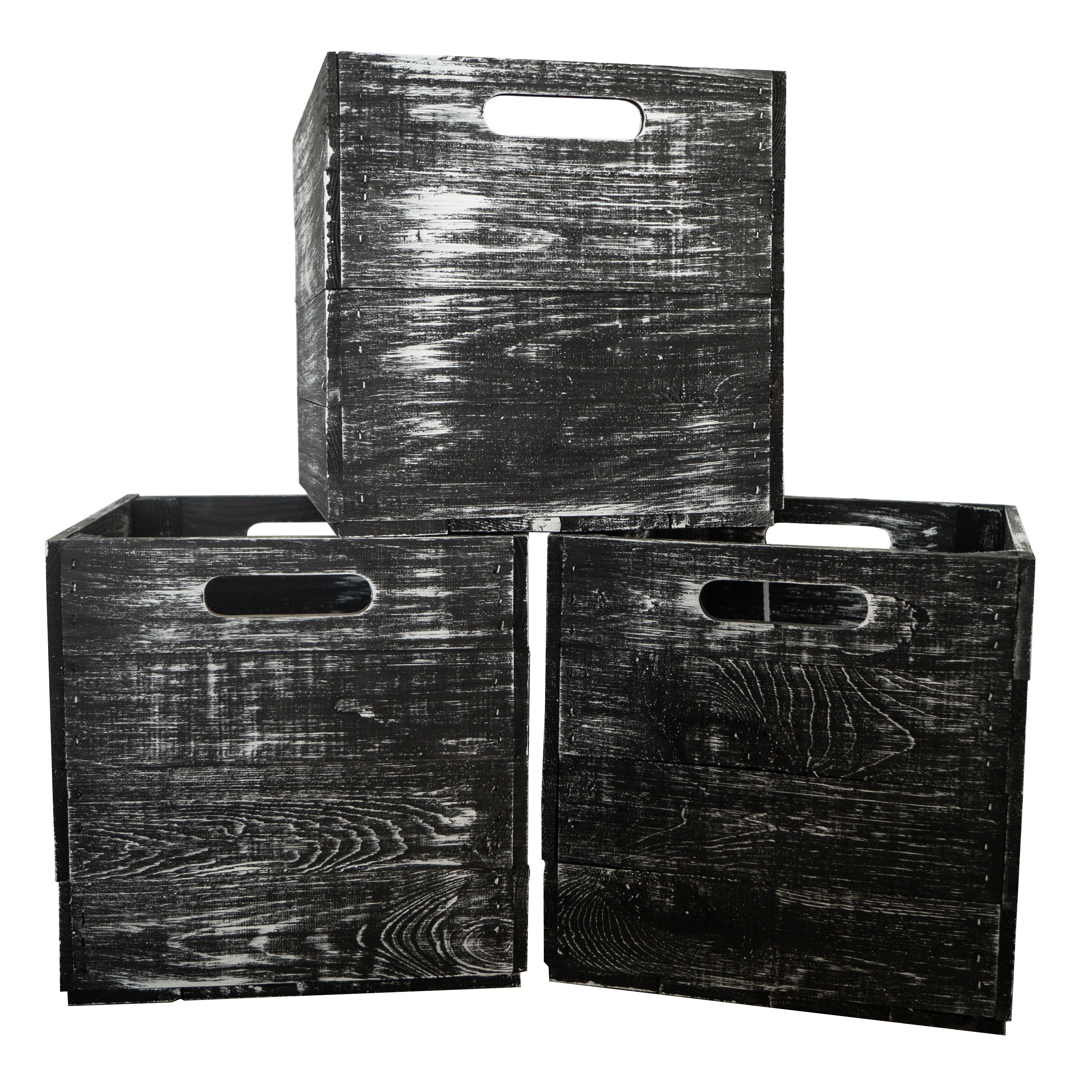 4er Set - Holzkiste "shabby schwarz" 33x37,5x32,5cm