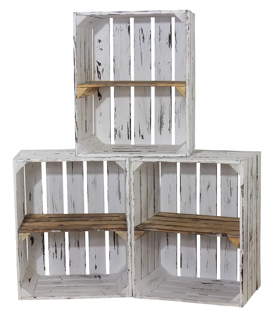 Regalkiste im Vintage Design "shabby white" quer in geflammt 50x40x30cm