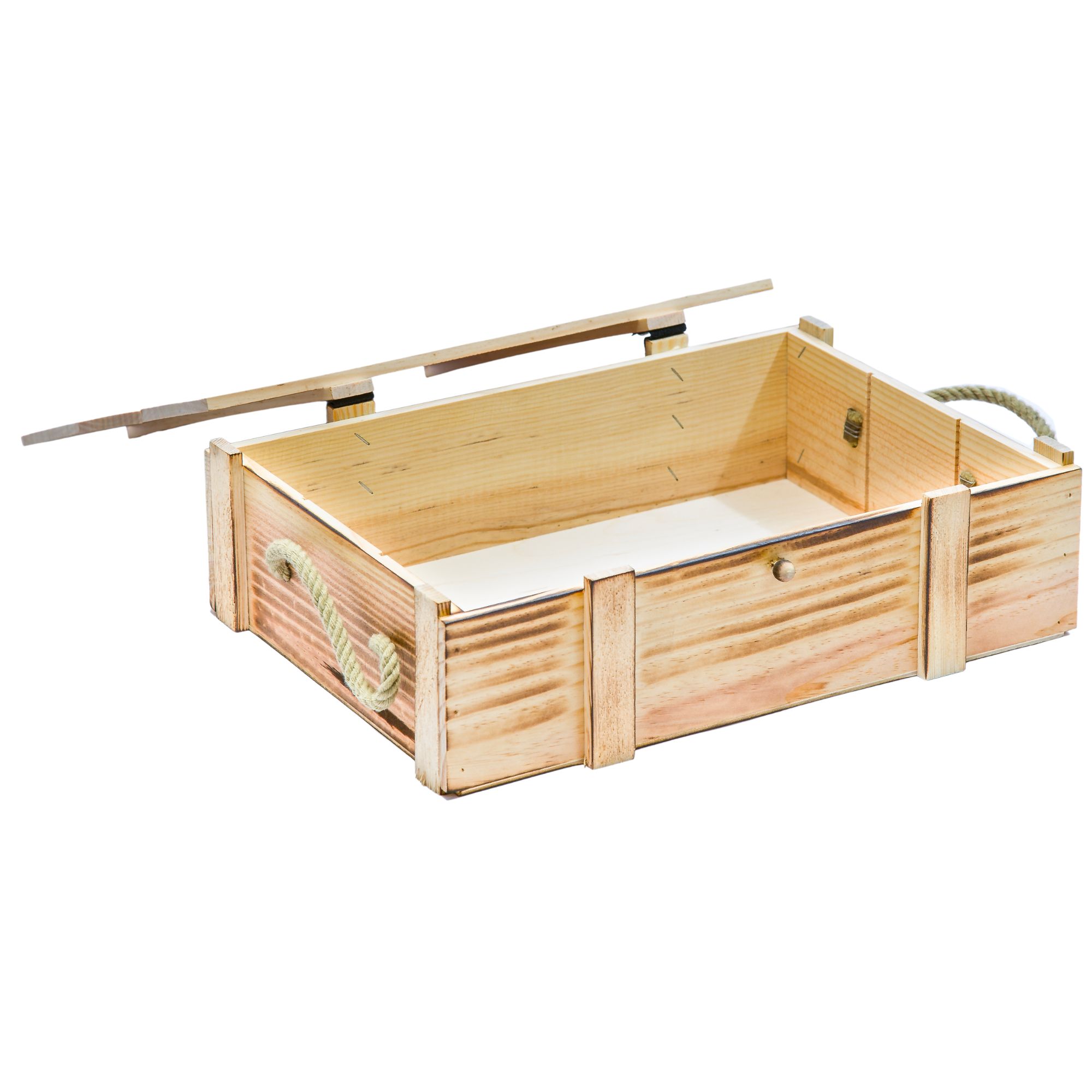 3er Weinkiste geflammt inkl. Holzwolle