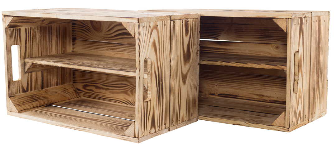 4 Stk. geflammte Birnenkiste mit Mittelbrett 49x30x28cm