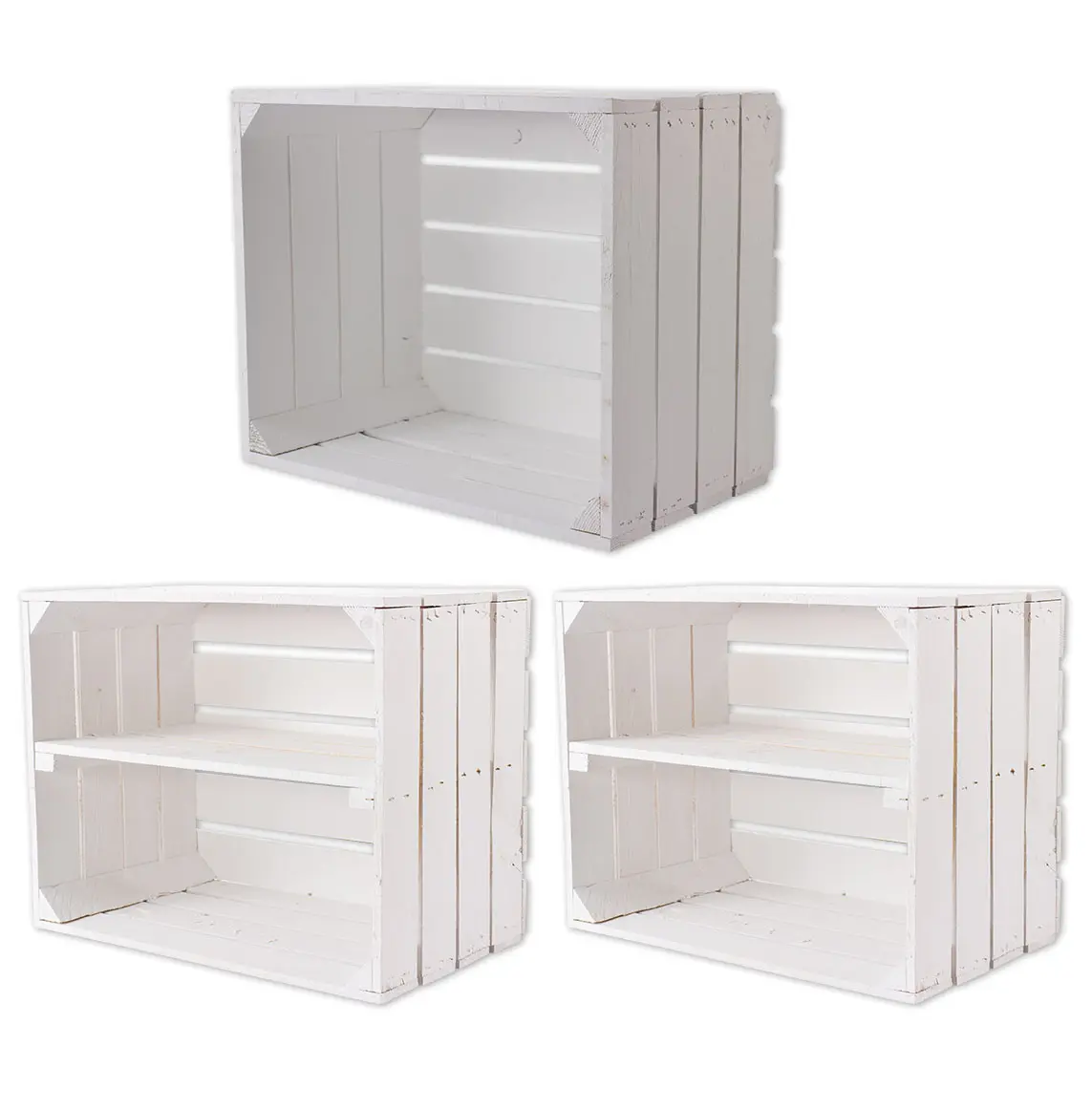 Gemischtes Set aus weißen Holzkisten 50x40x30cm