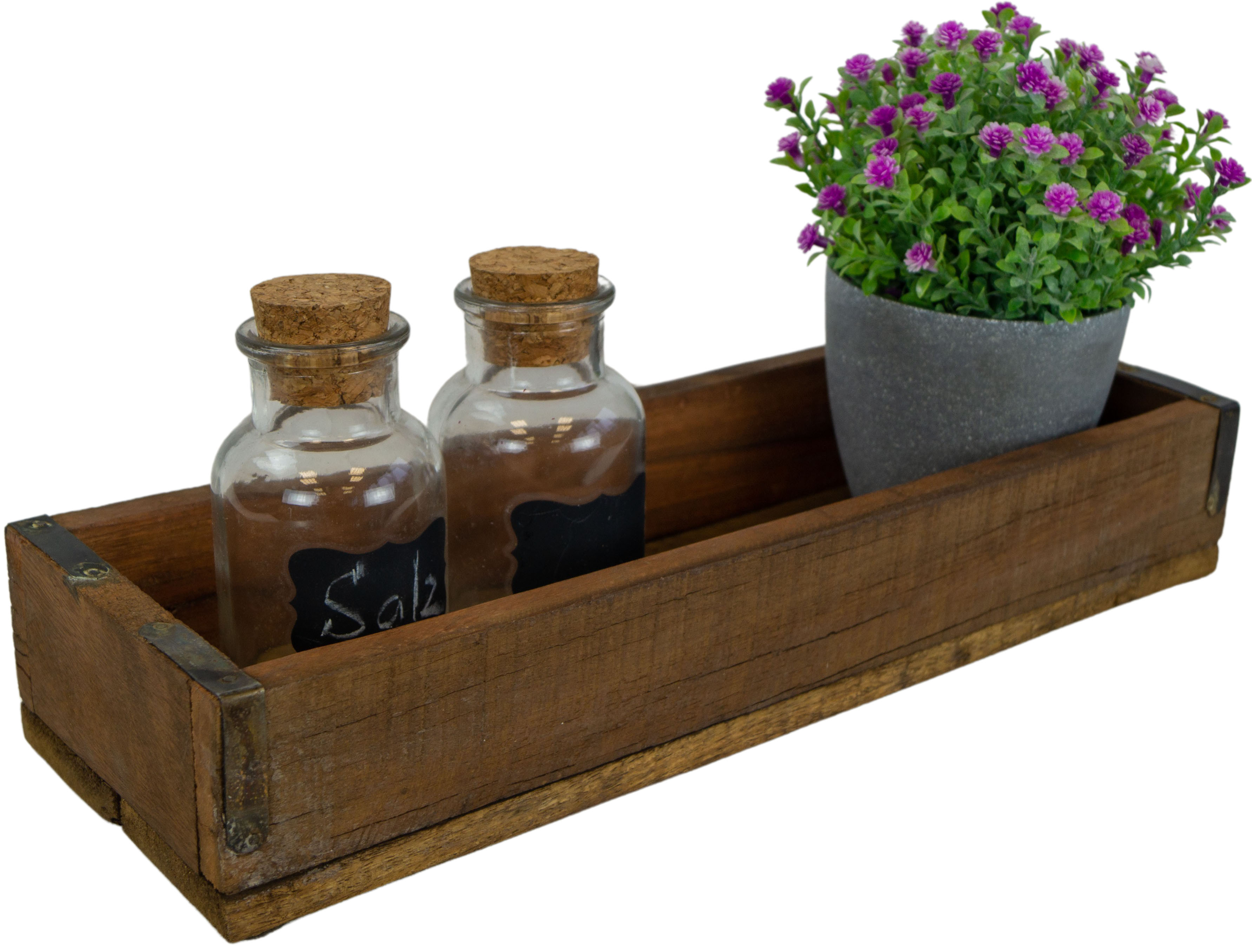 Schmale rustikale Altholz-Kiste mit Metallbeschlag Schmale rustikale Altholz-Kiste mit Metallbeschlag