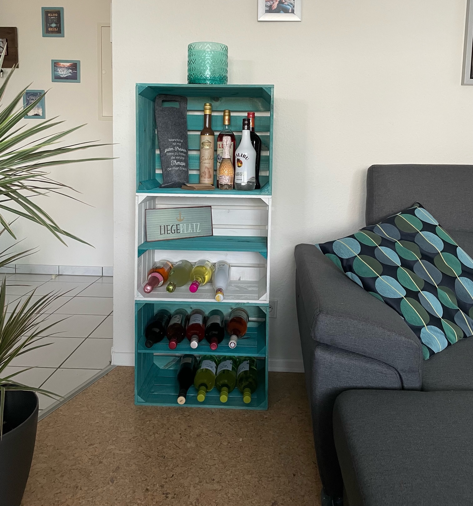 Türkise Obstkiste 50 x 40 x 30cm Türkise Obstkiste mit Mittelbrett quer 50 x 40 x 30cm