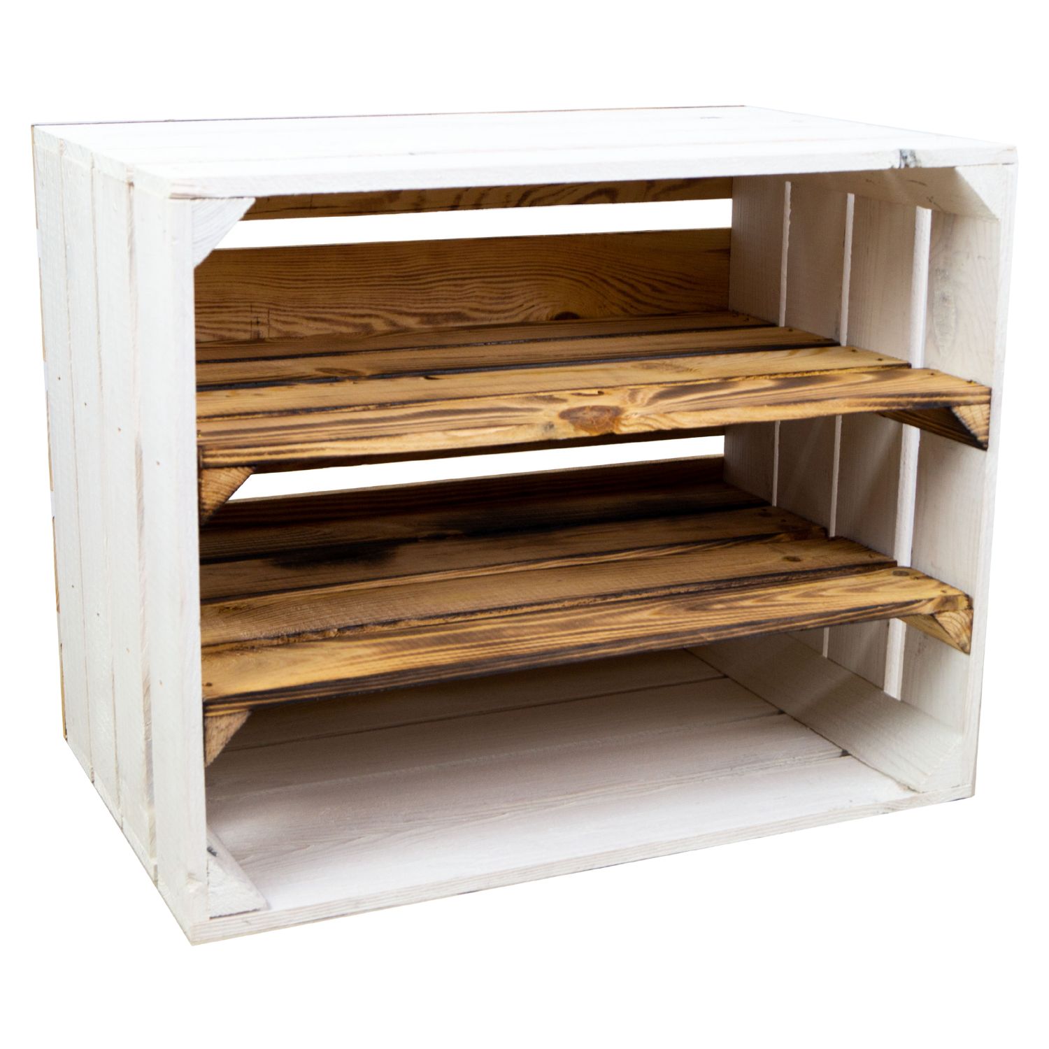 Regalkiste WEIß "Paula" doppelt geflammt LÄNGS