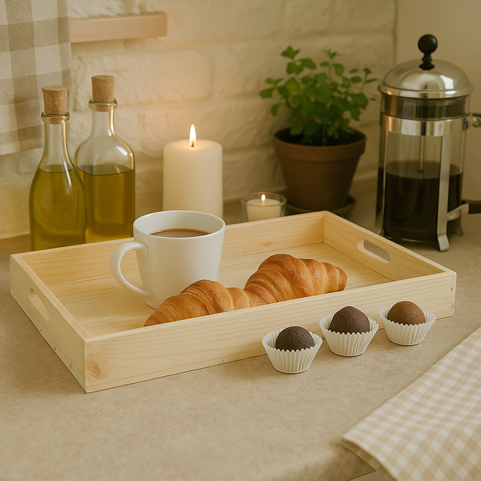 Serviertablett in Natur 60x40x8cm Holztablett Frühstückstablet Bartablett Serviertablett in Natur 60x40x8cm Holztablett Frühstückstablet Bartablett