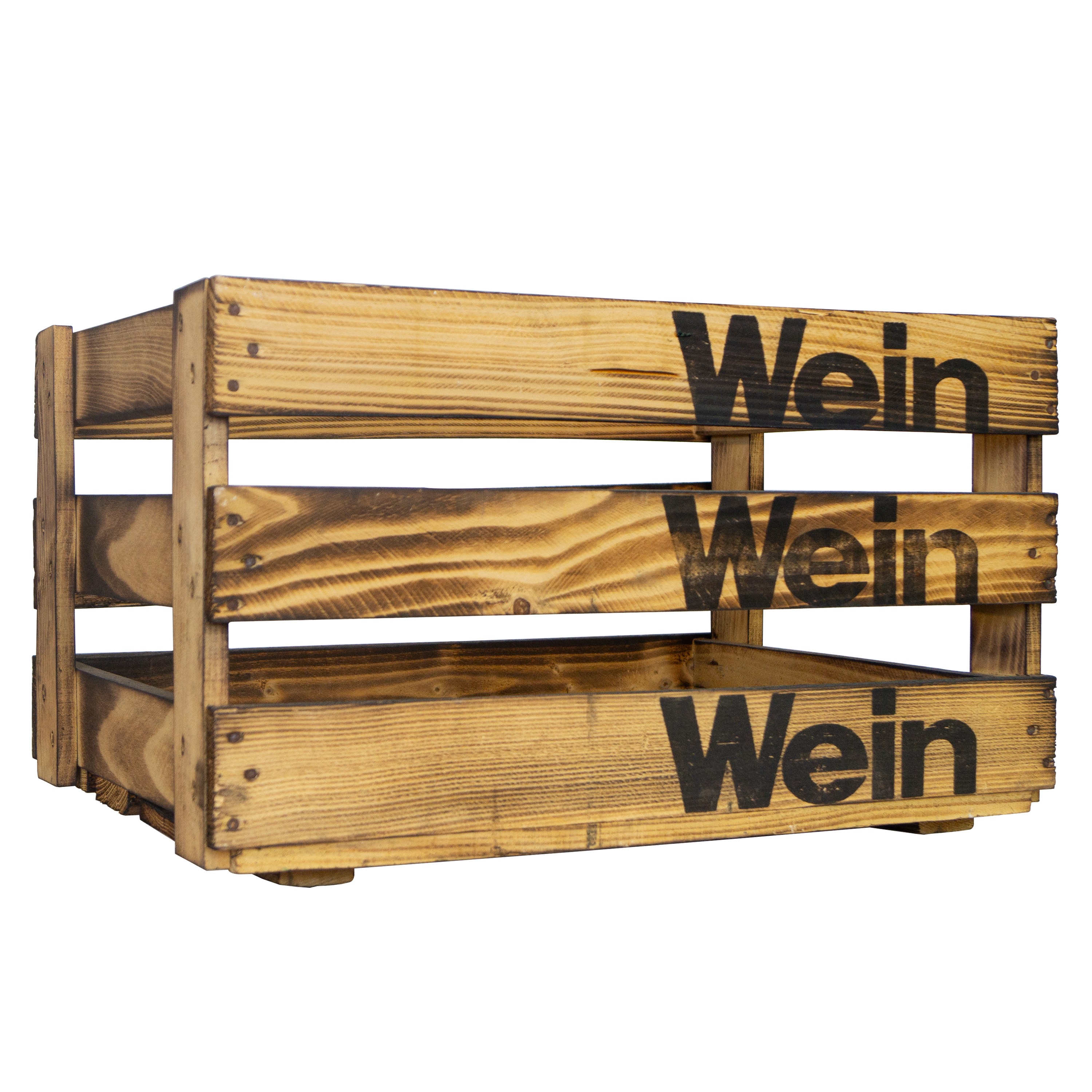 Geflammte Badische Weinkiste "Wein Wein Wein" 50x35x28 cm Geflammte Badische Weinkiste "Wein Wein Wein" 50x35x28 cm