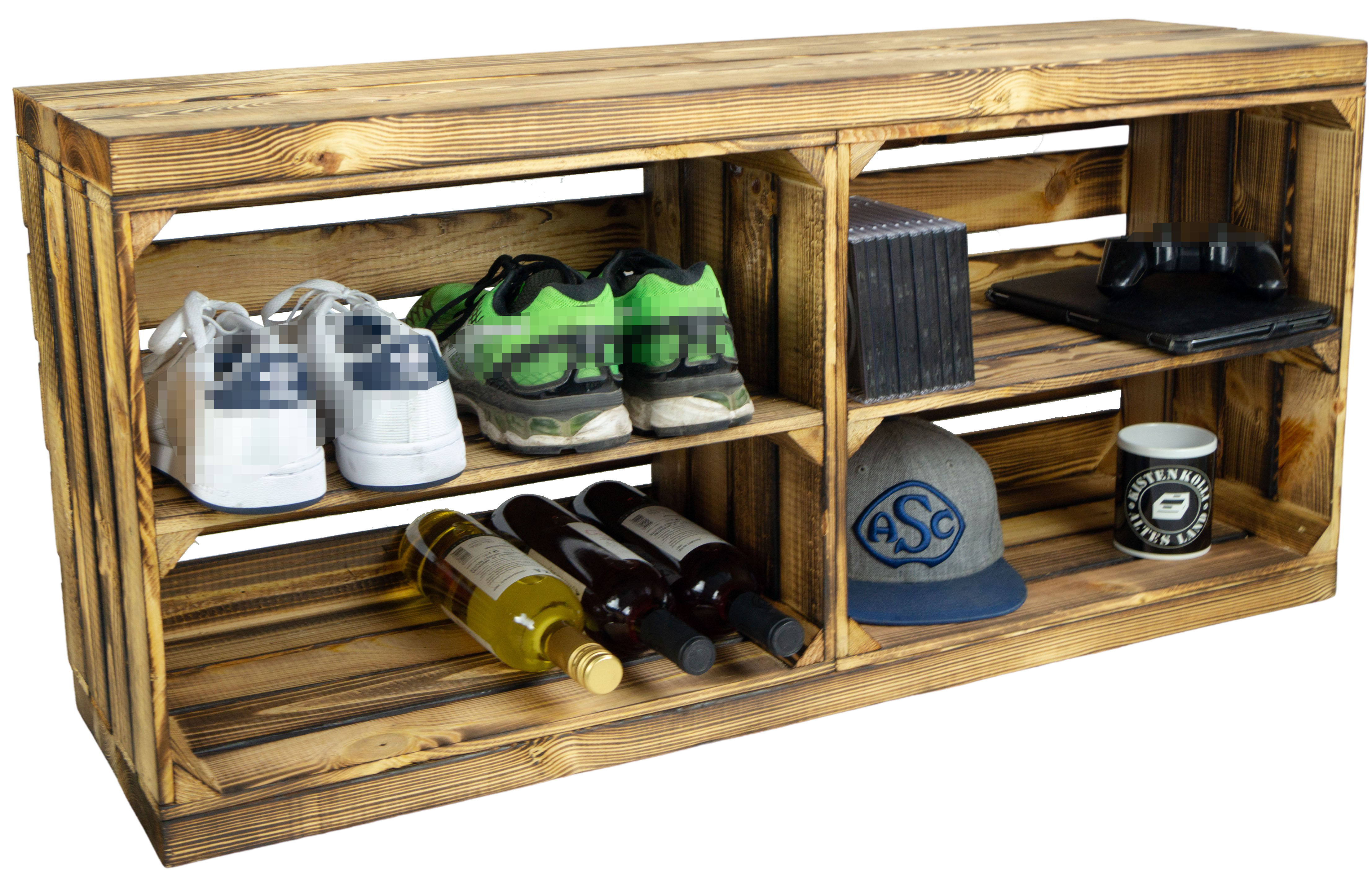 Sitzbank geflammt mit Sitzfläche aus dicken Holzplanken geflammt mit Mittelbrett geflammt