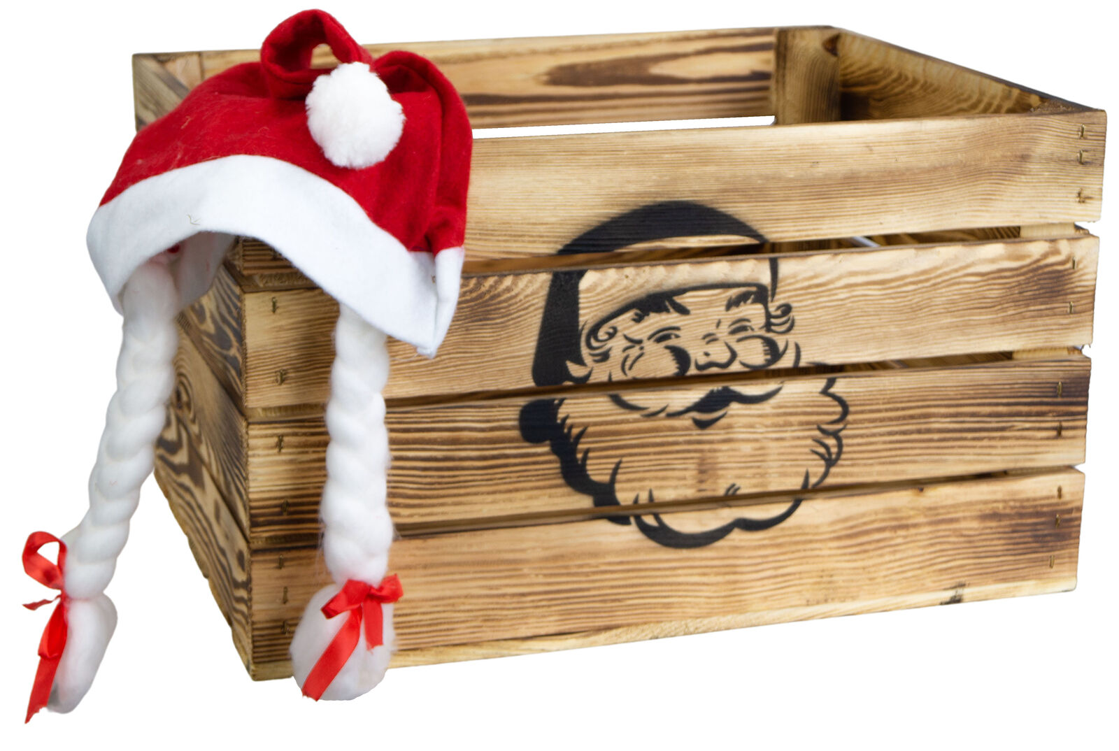 Obstkiste geflammt mit schwarzem Weihnachtsmann