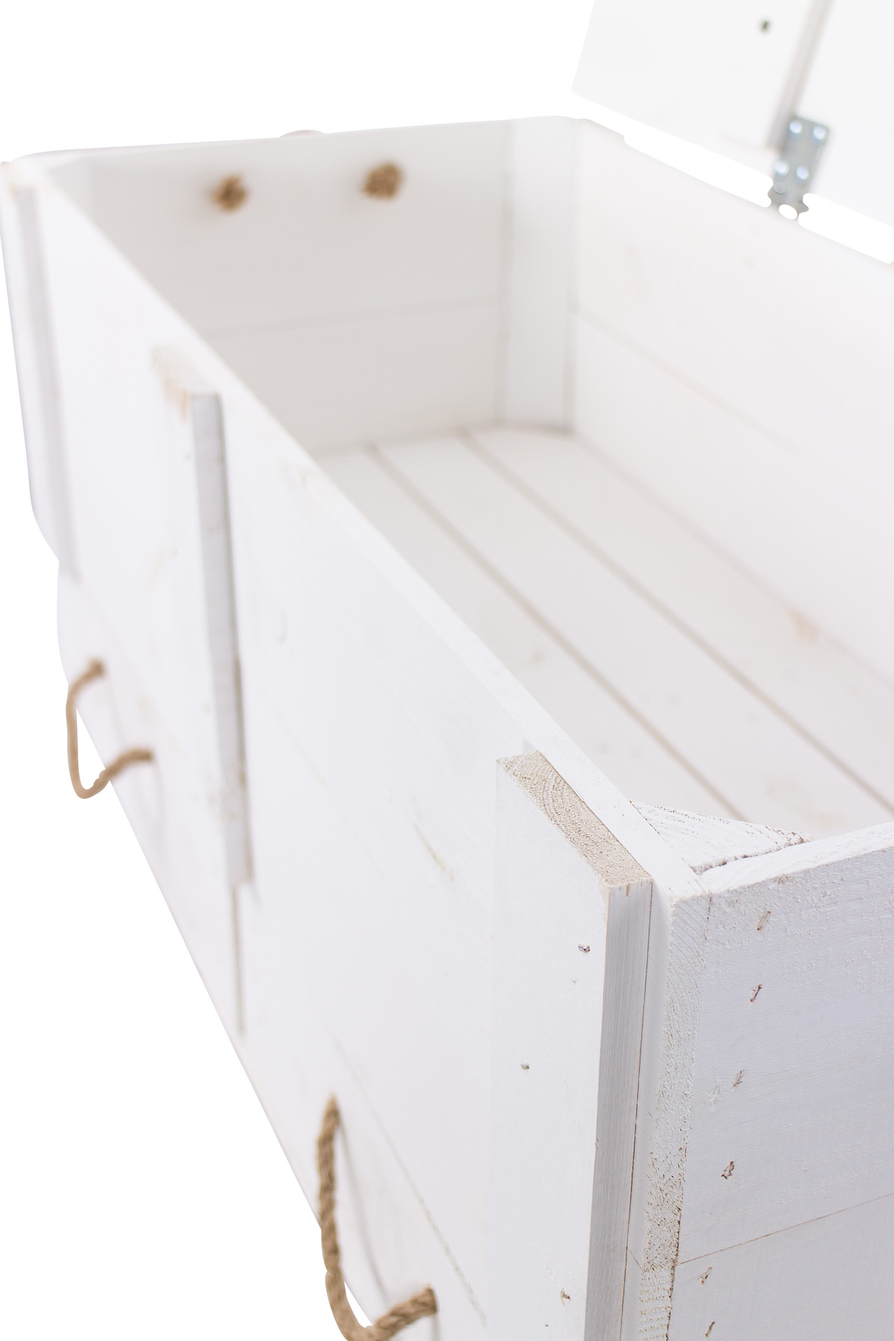 XXL Holztruhe weiß mit 2 Schubladen und Kordel 85 x 39 x 40 cm