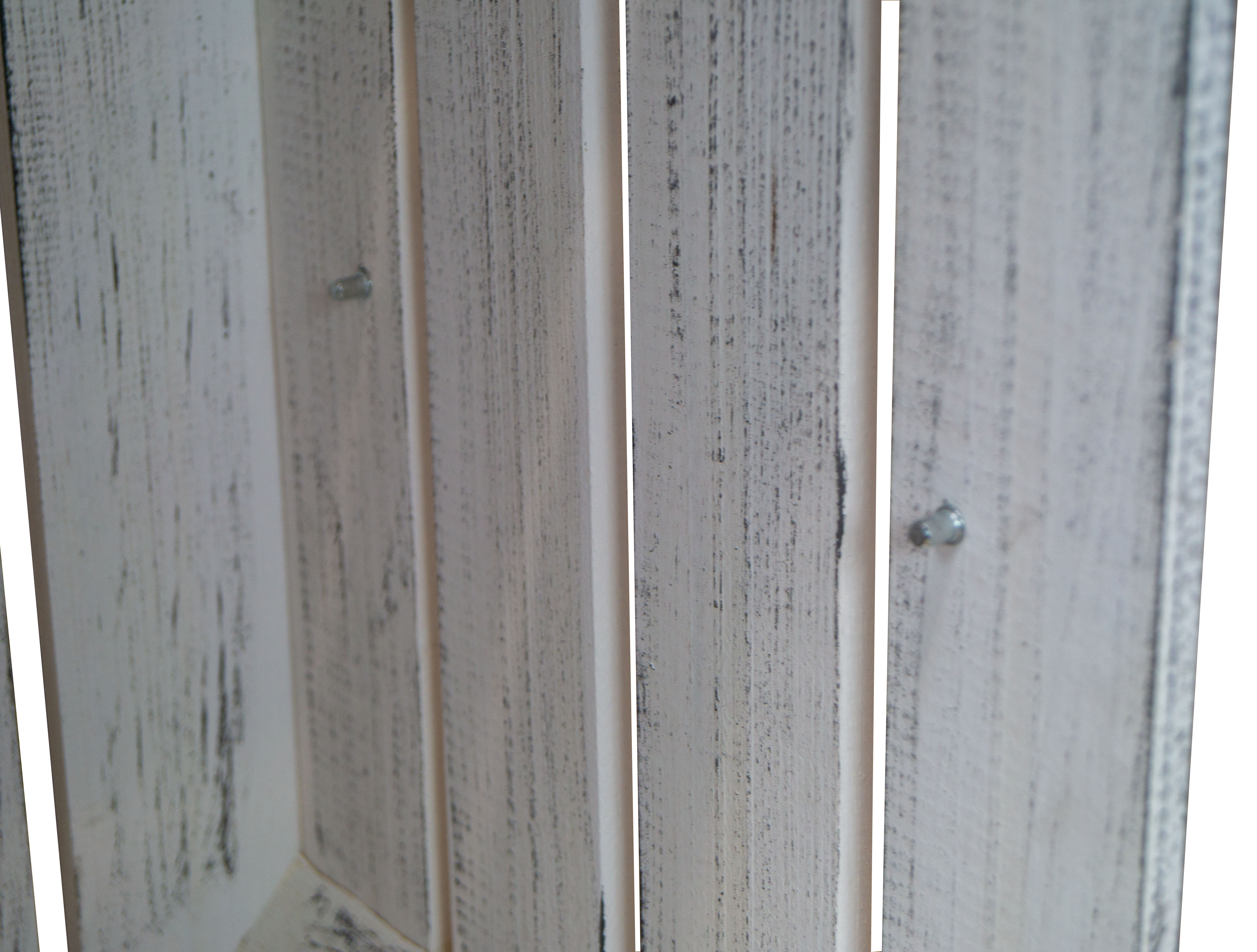 Sitzkiste Johanna - Shabby weiß längs - schwarze Planke