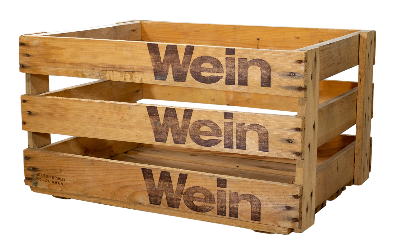 Badische Weinkiste "Wein Wein Wein" 50x35x28 cm alte Weinkiste WEIN WEIN WEIN 2te Wahl