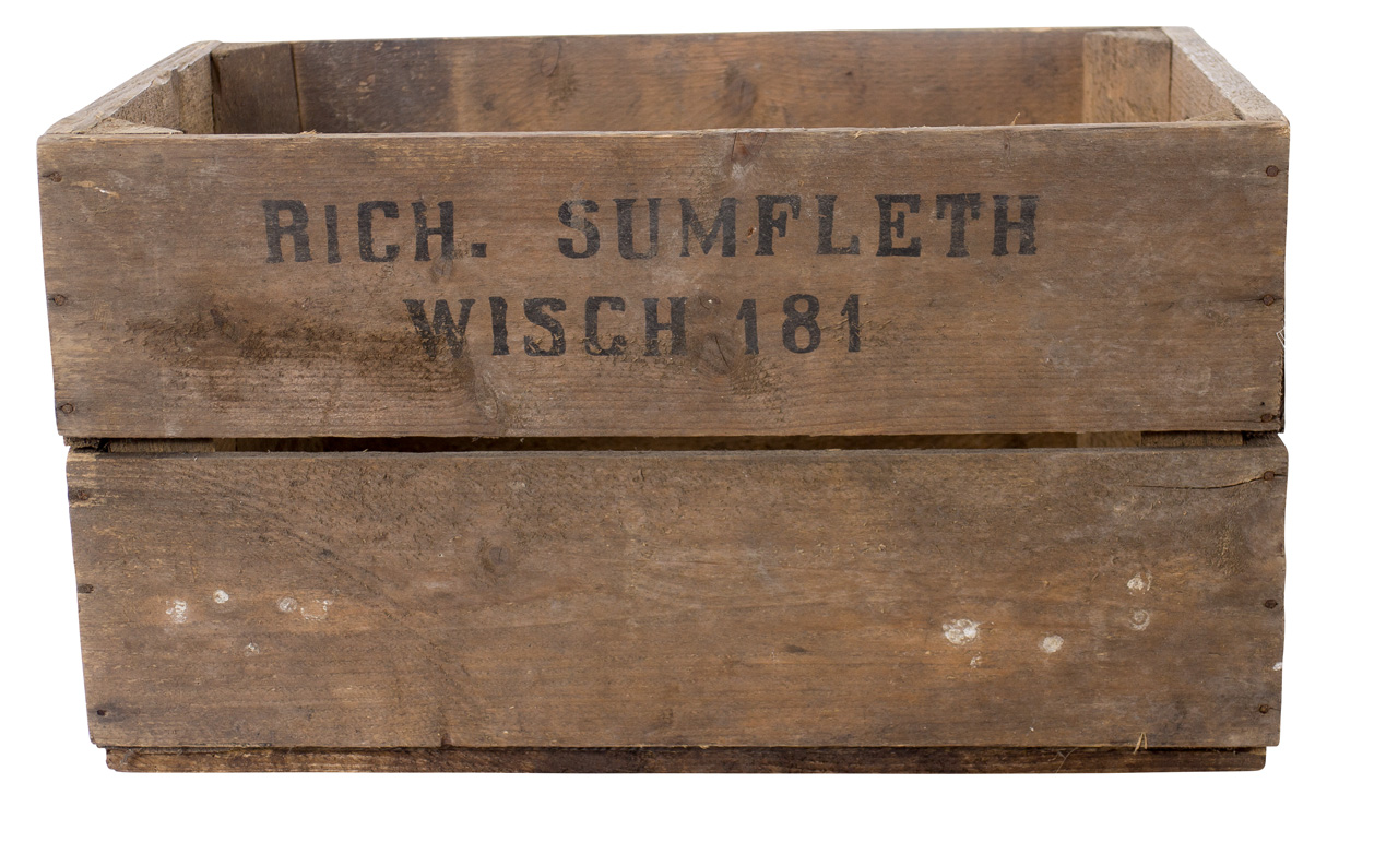 4x /// B-Ware /// Alte Birnenkiste mit zwei Seitenbrettern 49x30x28cm