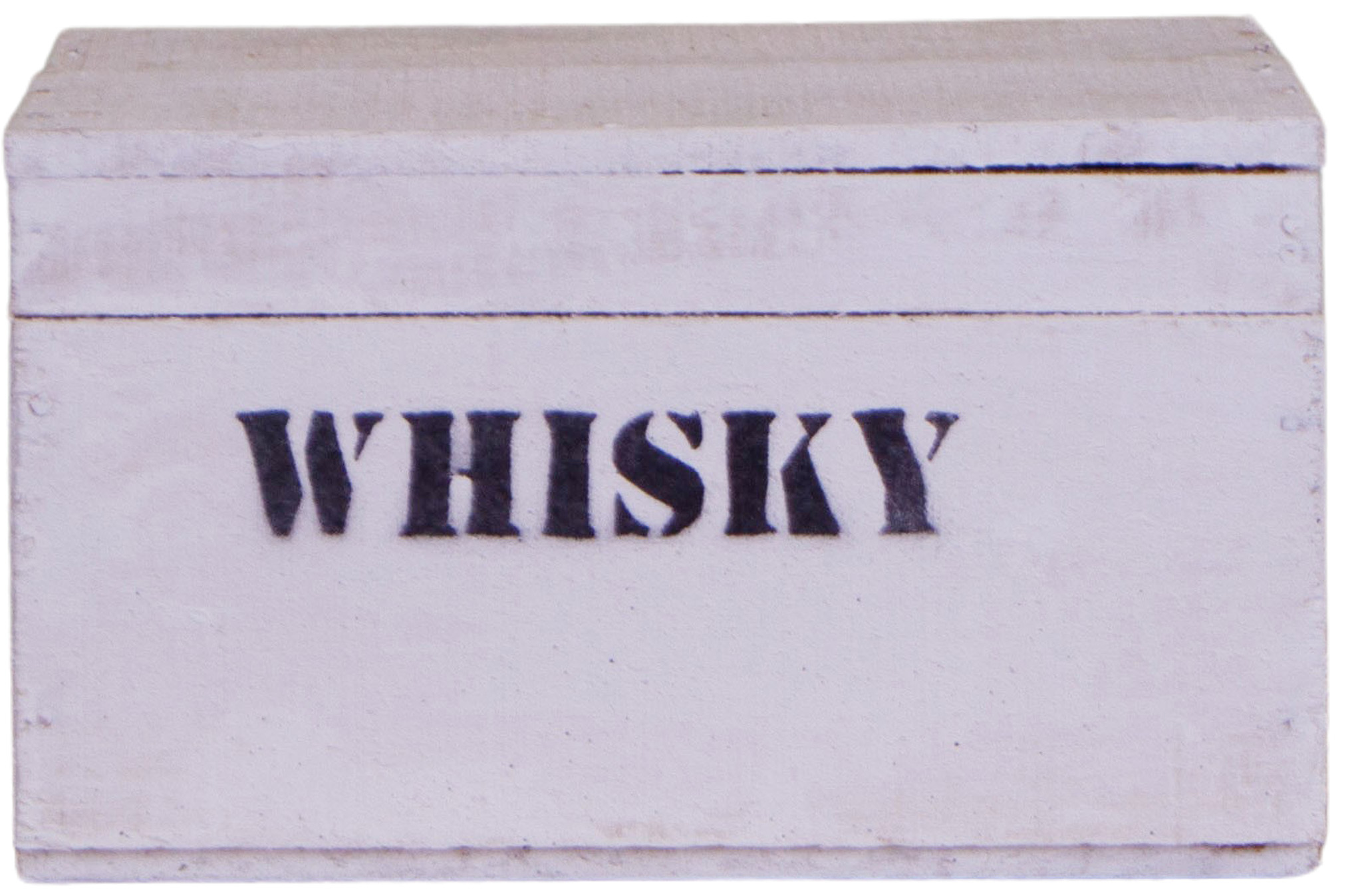 alte Holztruhe weiß Whisky mit Deckel in Größe XS
