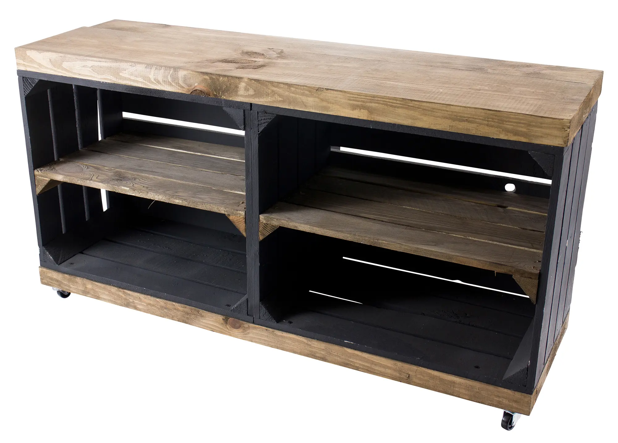 TV-Schrank aus Regalkisten in schwarz auf Rollen 100x30x50cm