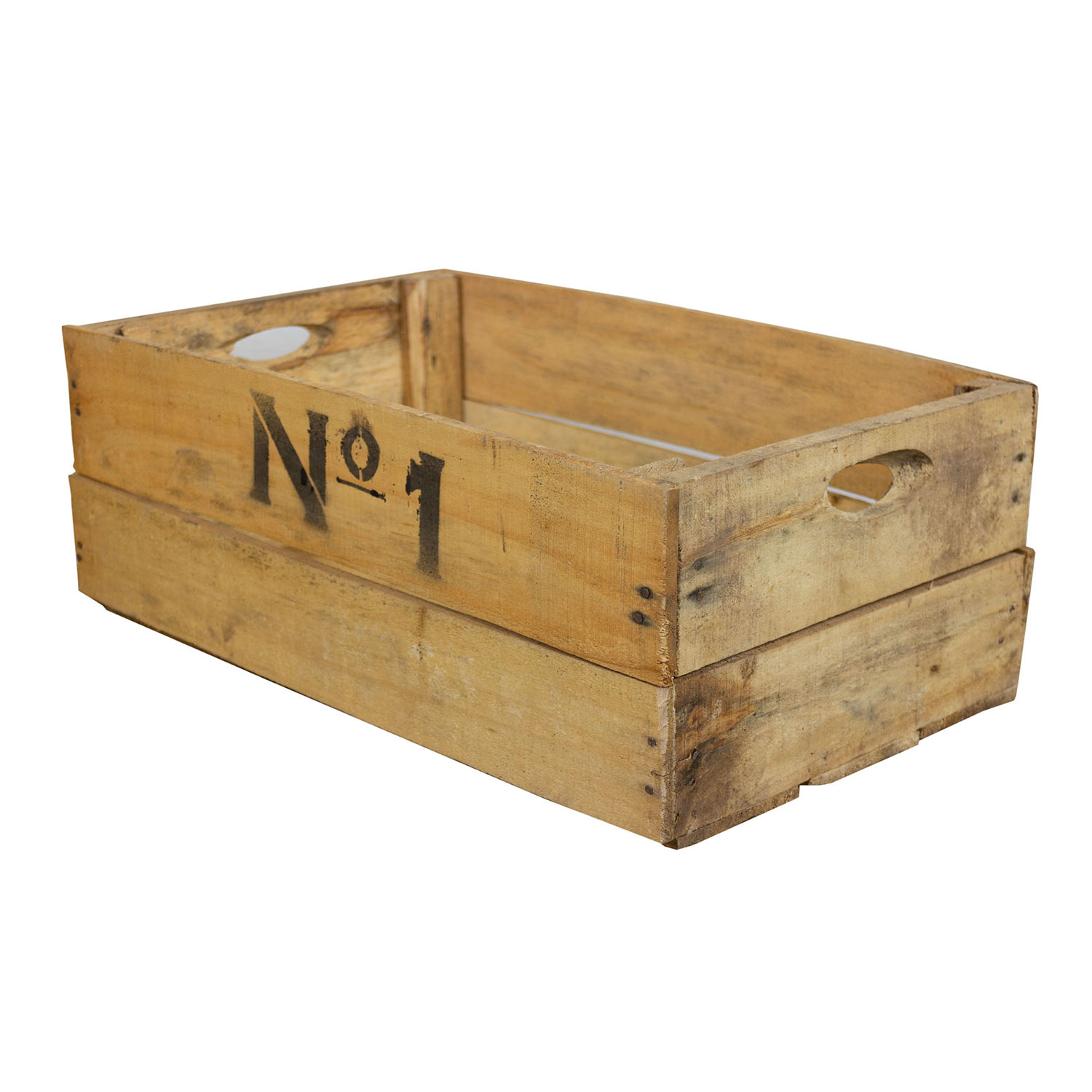 Alte Holzkiste mit Aufdruck No1 48,5x30x18,5cm (XXL) Alte Holzkiste mit Aufdruck No1 48,5x30x18,5cm (XXL)