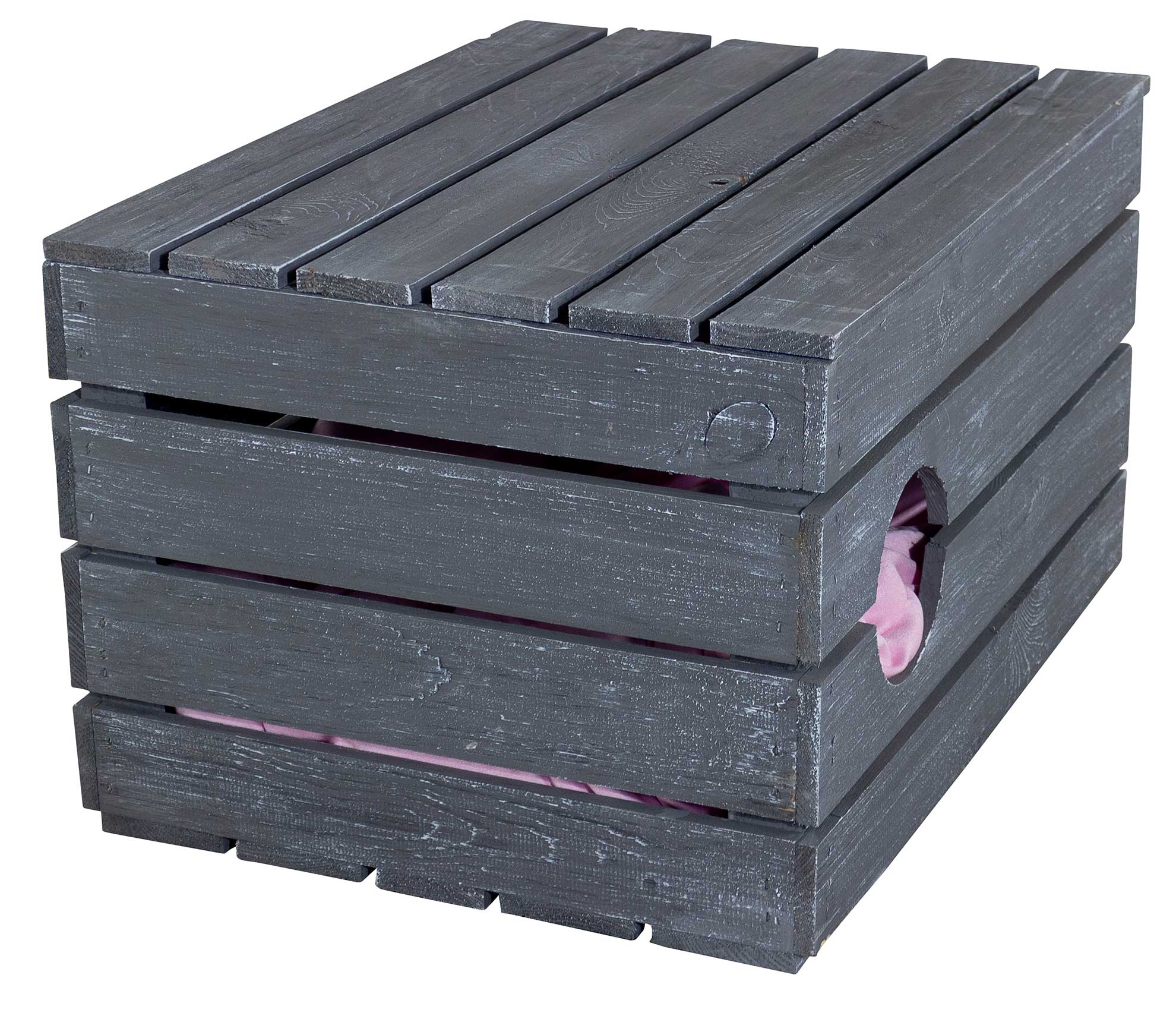 Große Katzenhöhle Shabby Schwarz Holz ohne Kissen 60x45x35cm