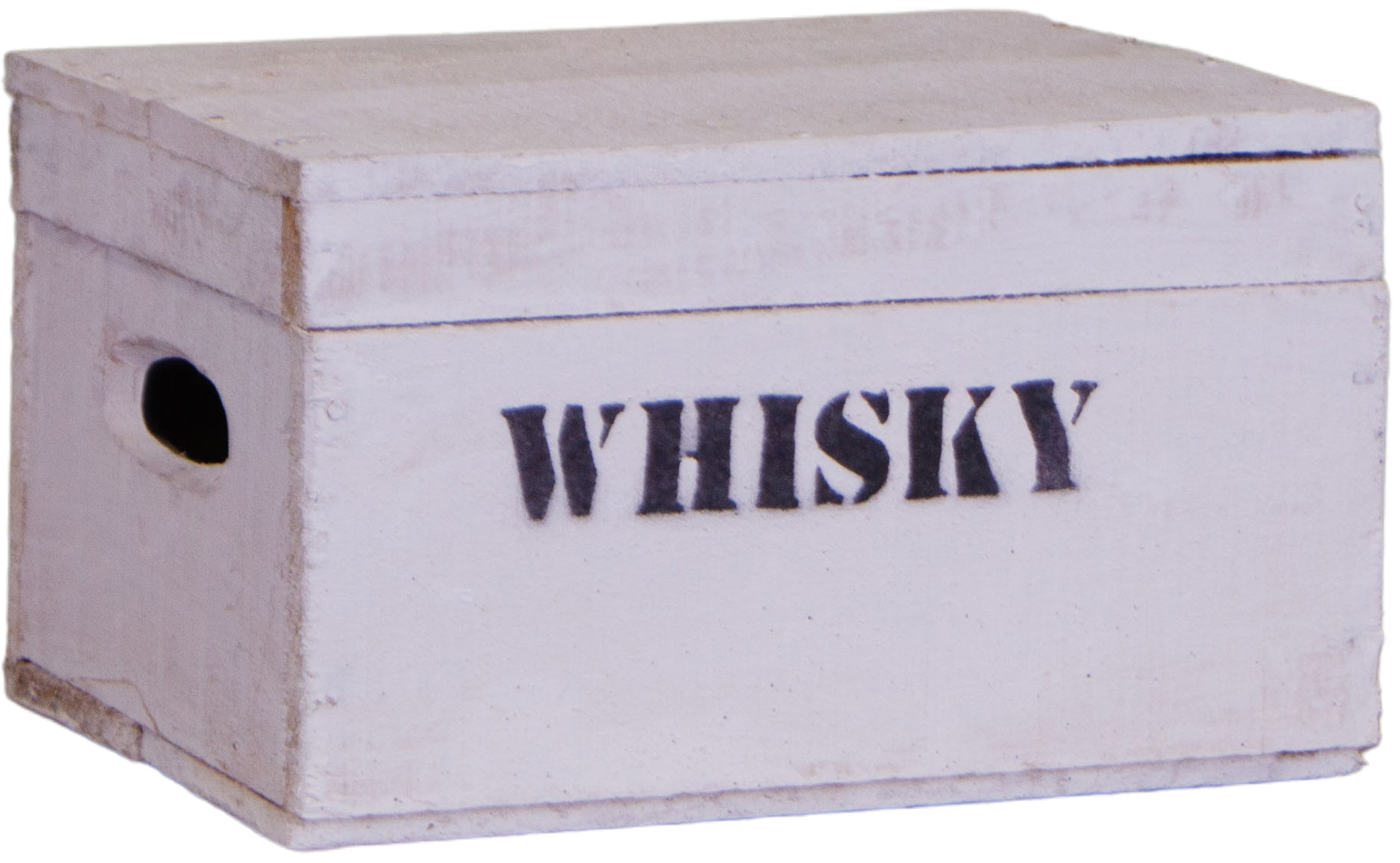 alte Holztruhe weiß Whisky mit Deckel in Größe XS