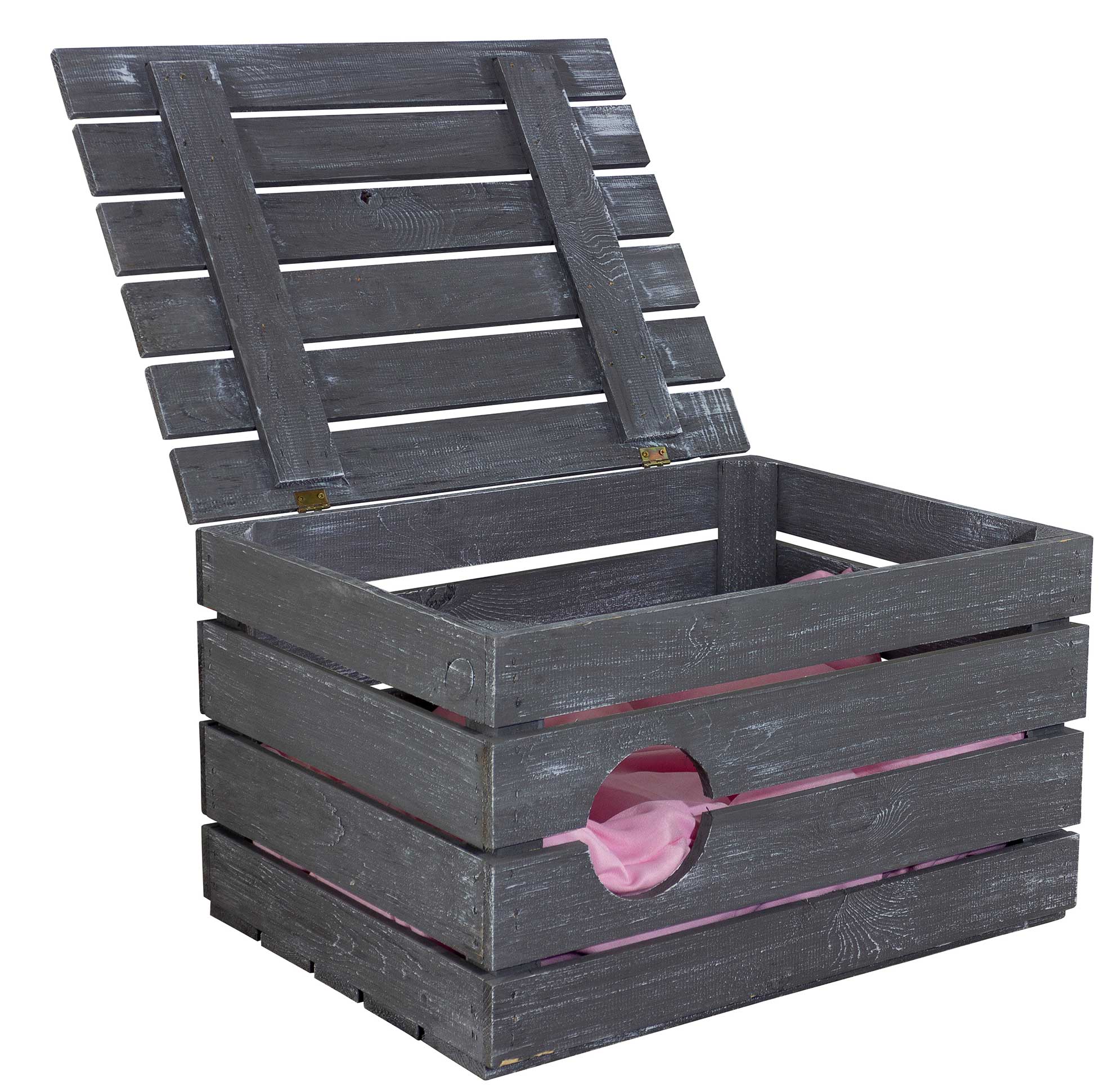 Große Katzenhöhle Shabby Schwarz Holz ohne Kissen 60x45x35cm