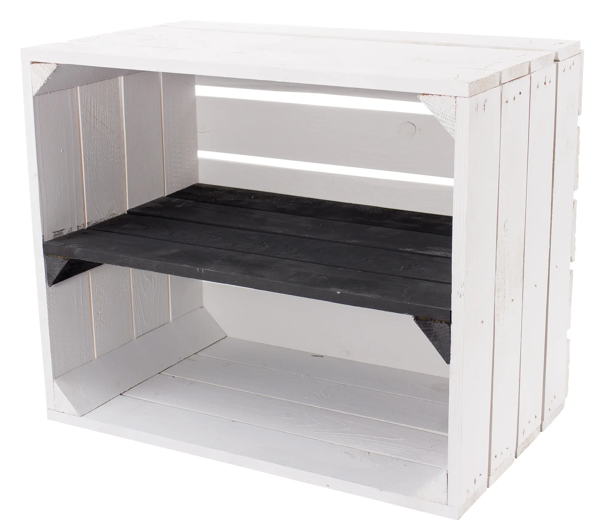 Weiße Holzkiste mit schwarzem Mittelbrett -längs- 50x40x30cm Weiße Holzkiste mit schwarzem Mittelbrett -längs- 50x40x30cm